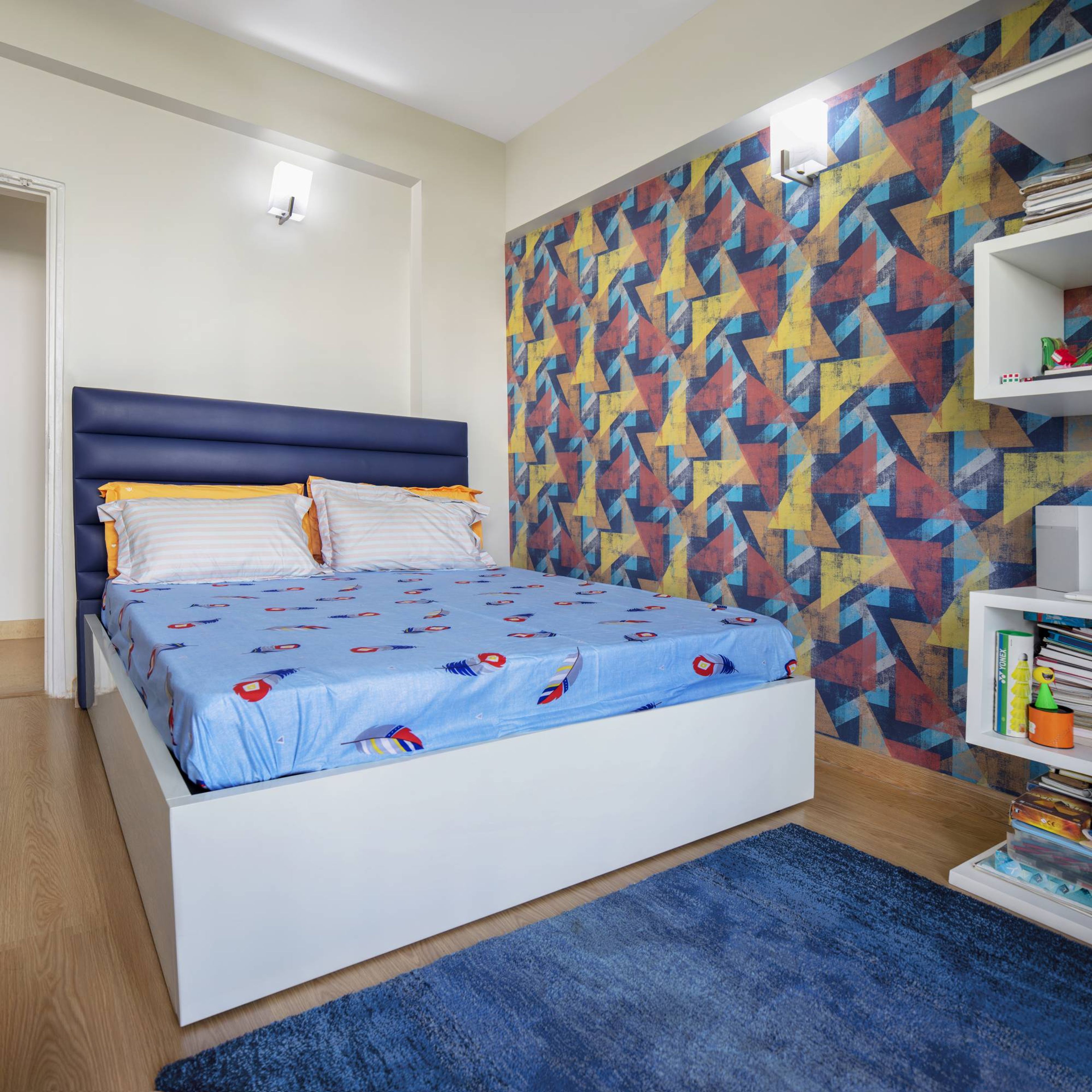 Modern Kids Bedroom Design With Wall Mounted Lamps And Wooden Flooring