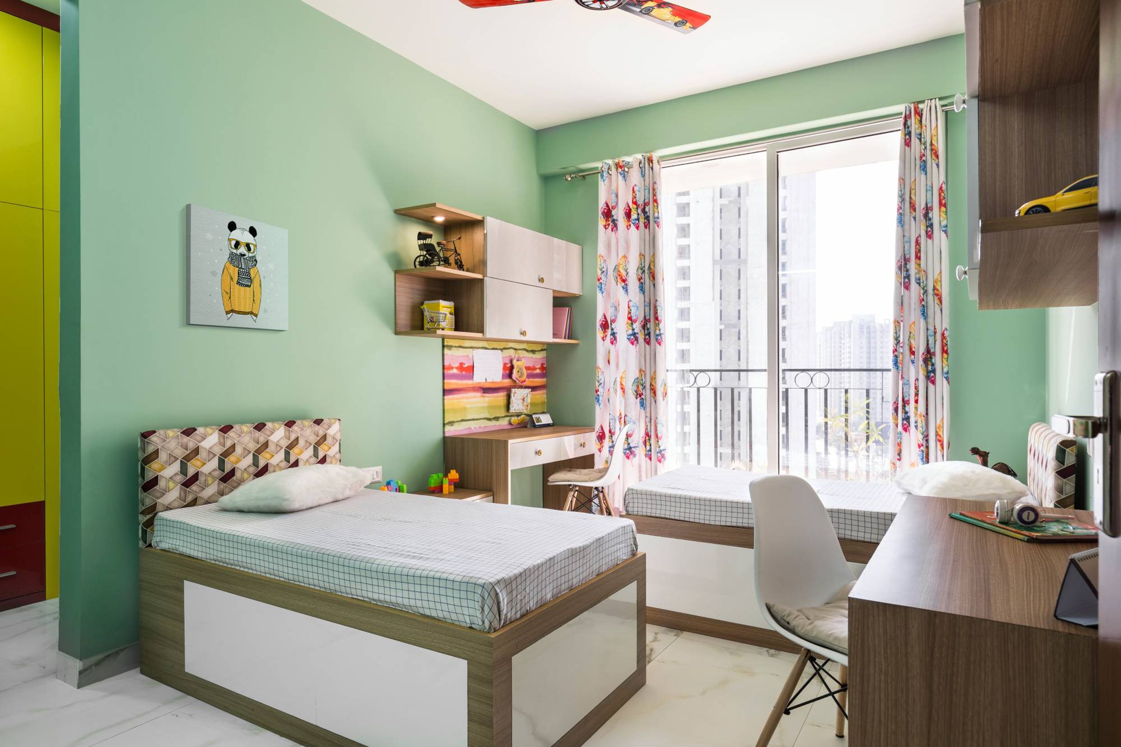 Modern Kid's Bedroom Design With Pastel Green Walls