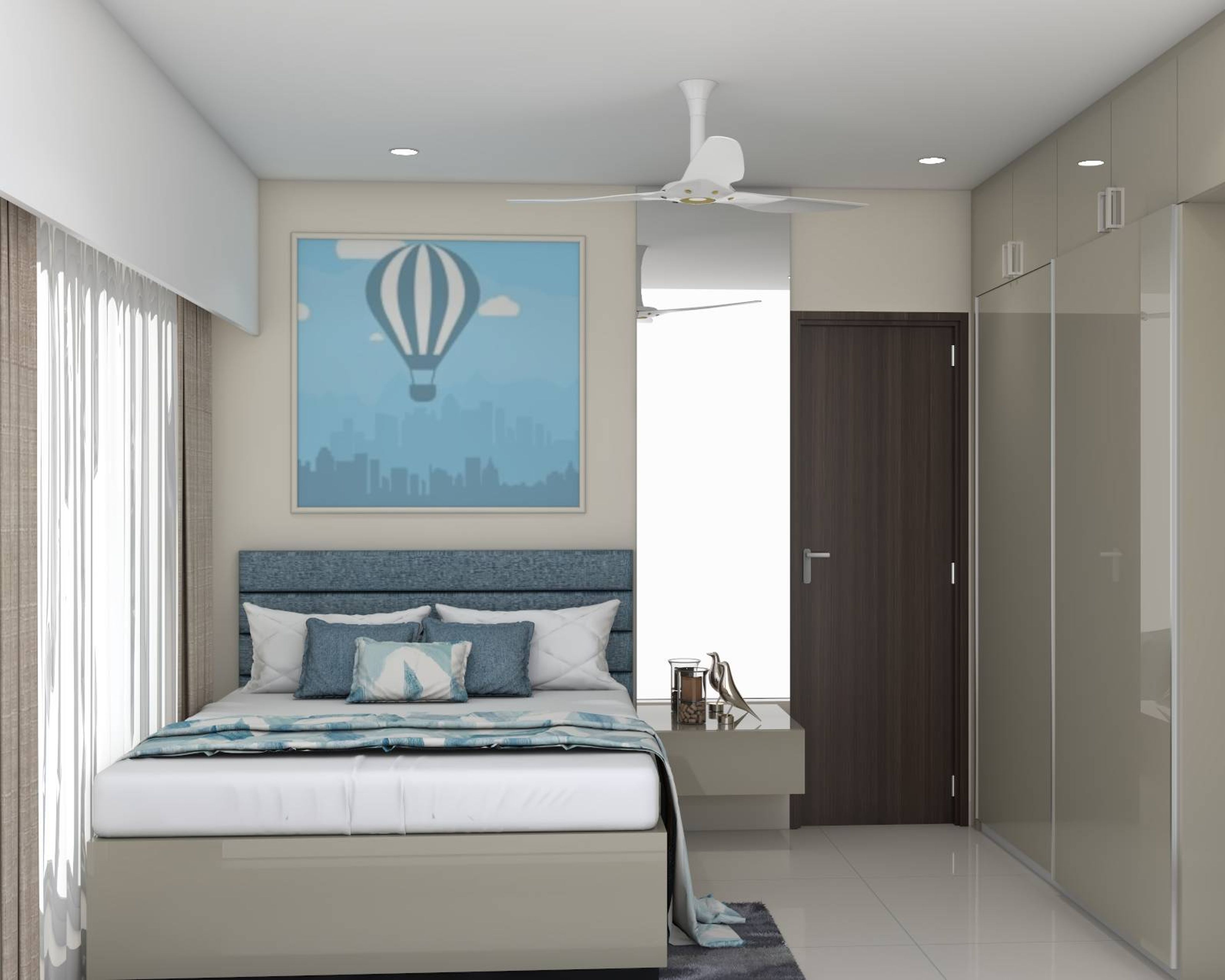 Contemporary Kids Room Design With An Upholstered Double Bed