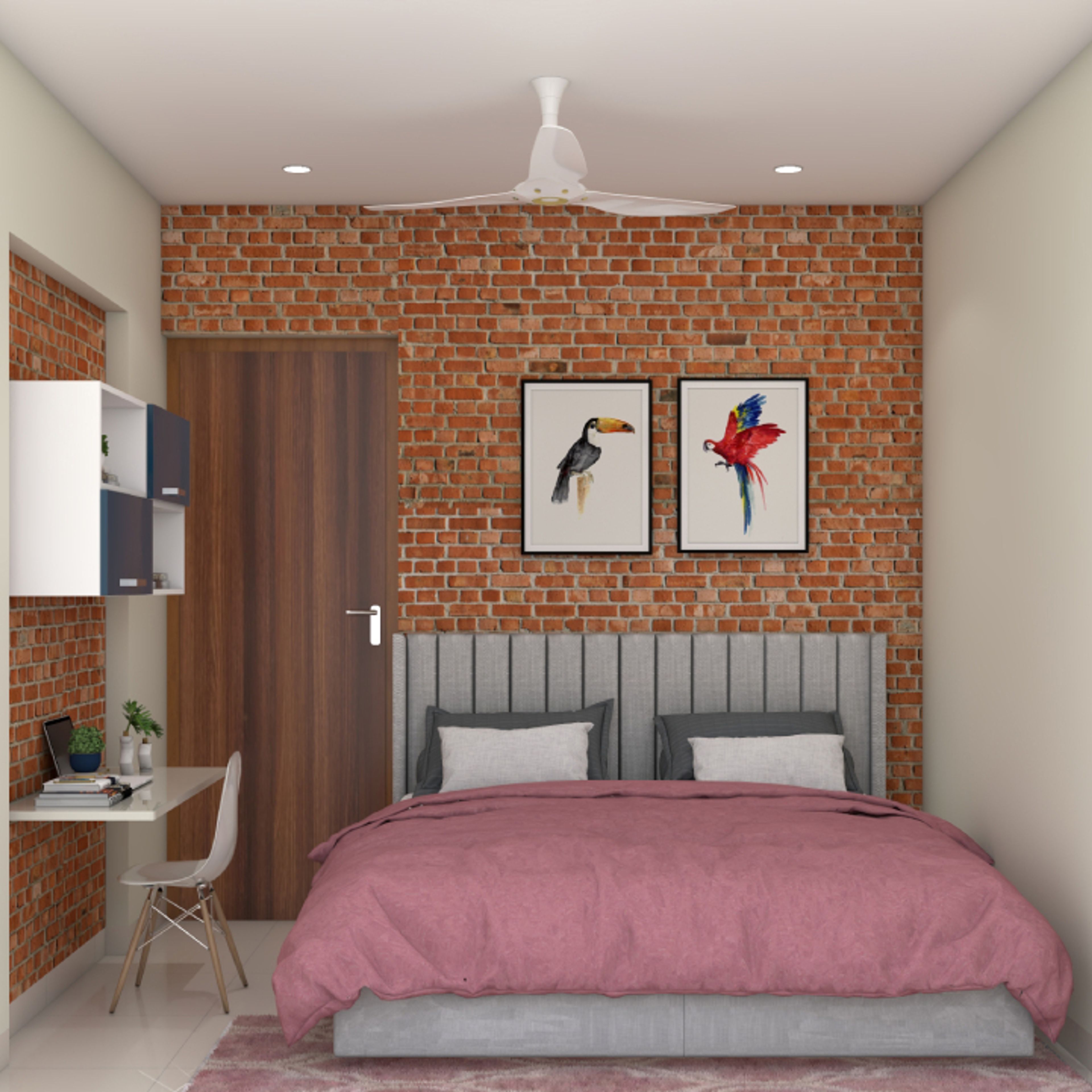 Modern Kids Room Design With Brick-Textured Wallpaper