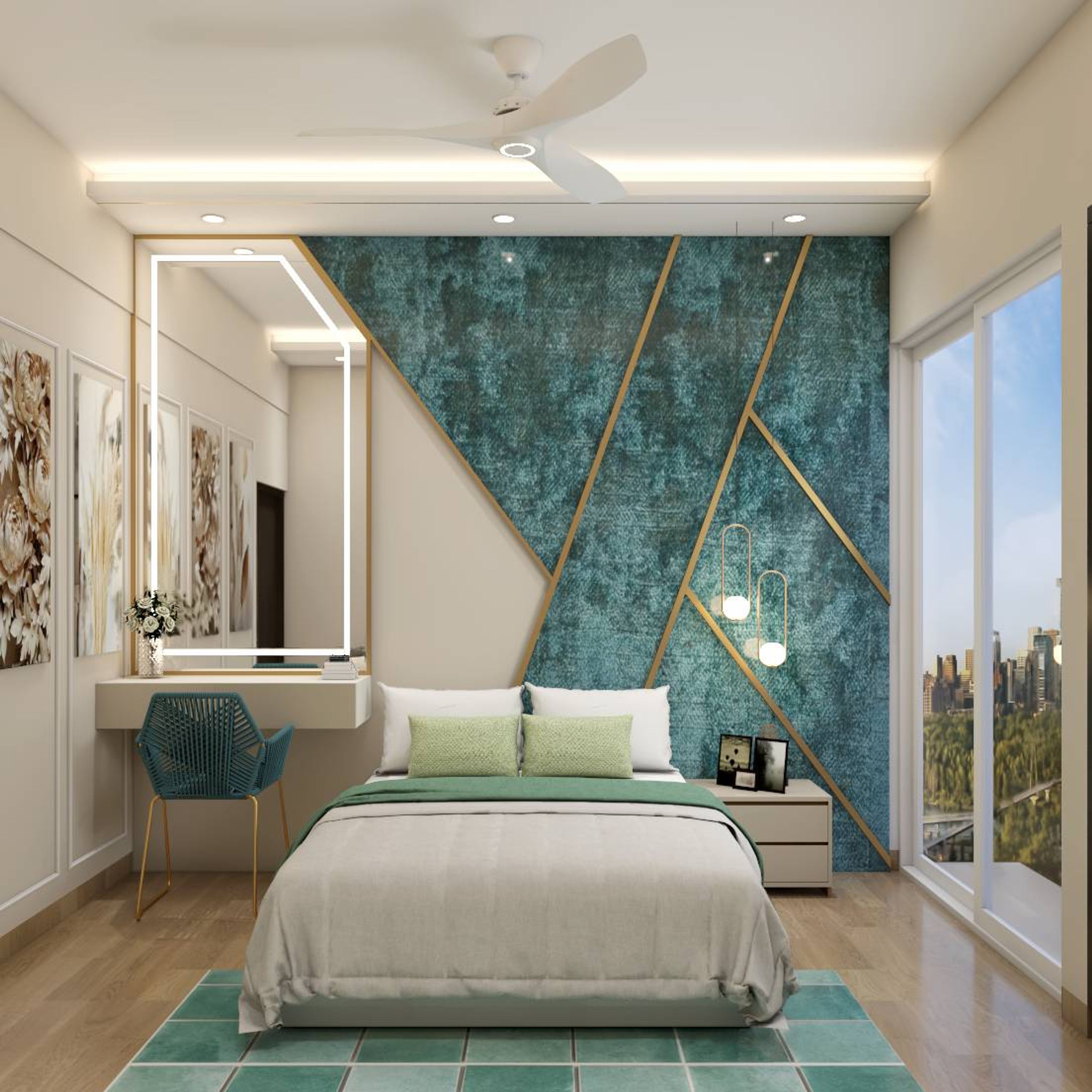 Modern Kids Room With Blue Textured Wallpaper