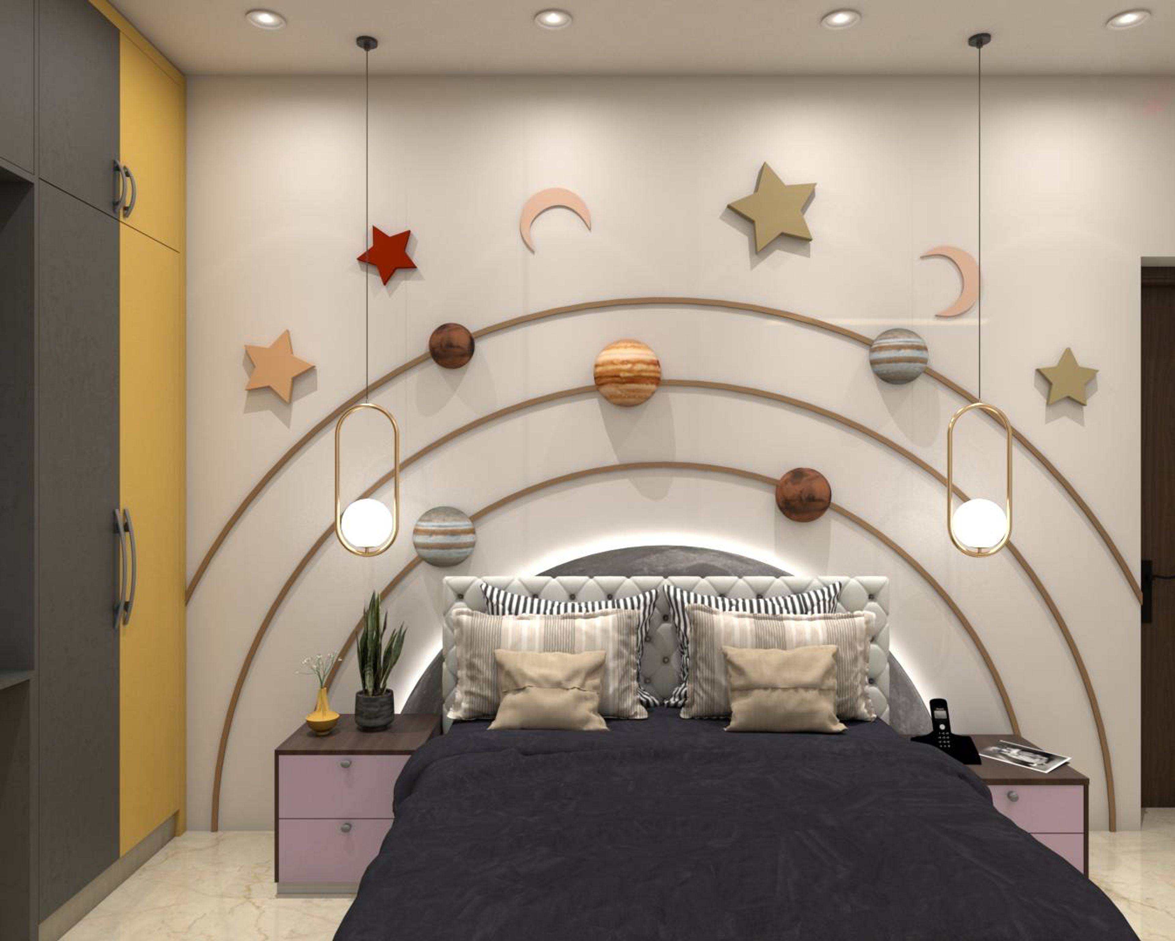 Modern Kids Bedroom Design With Spacious Sliding Wardrobe