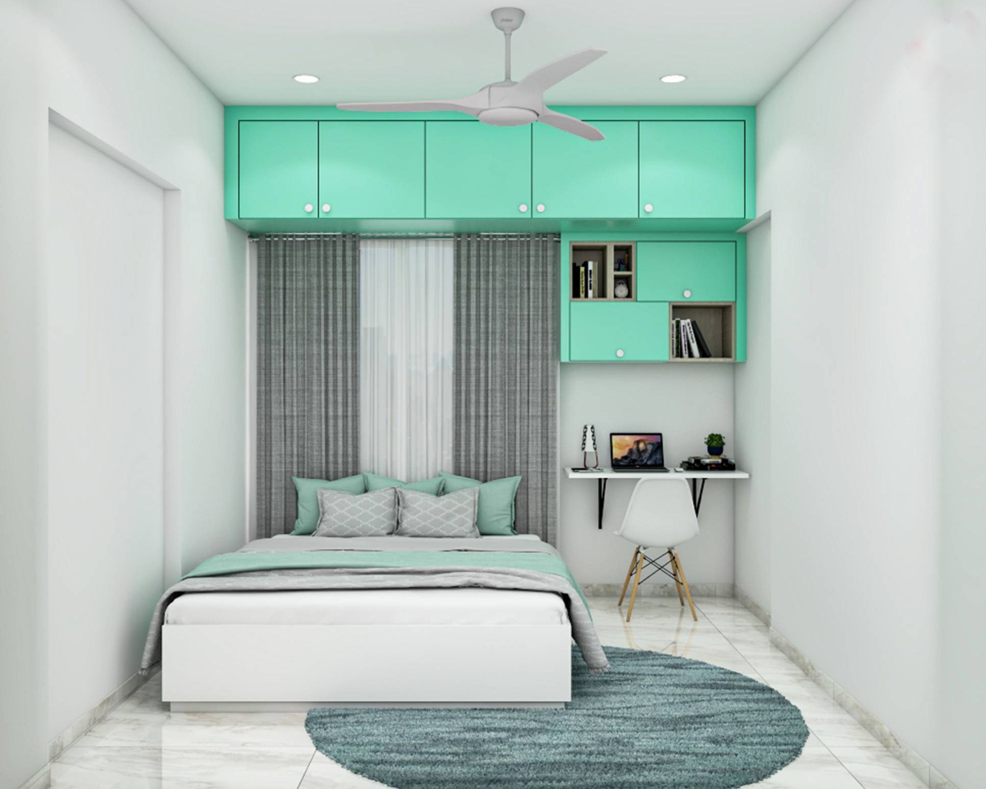 Minimal Kids Bedroom Design With A White Double Bed