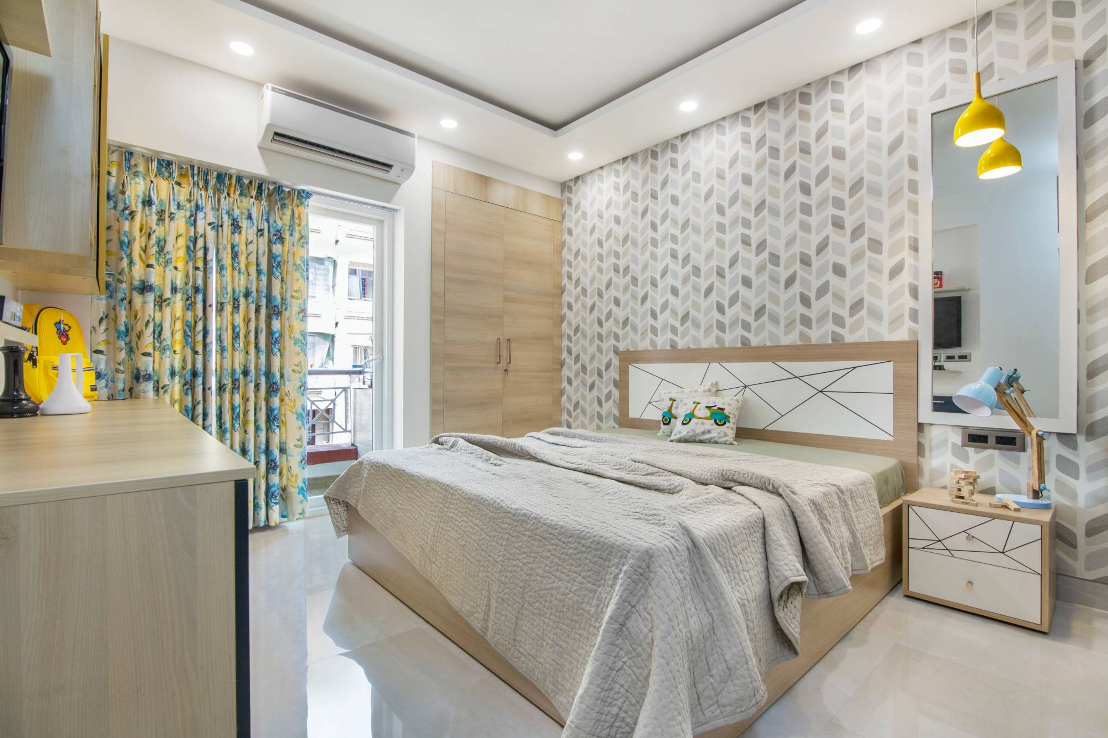 Modern Kids Bedroom Design With A Double Bed And Dressing Unit