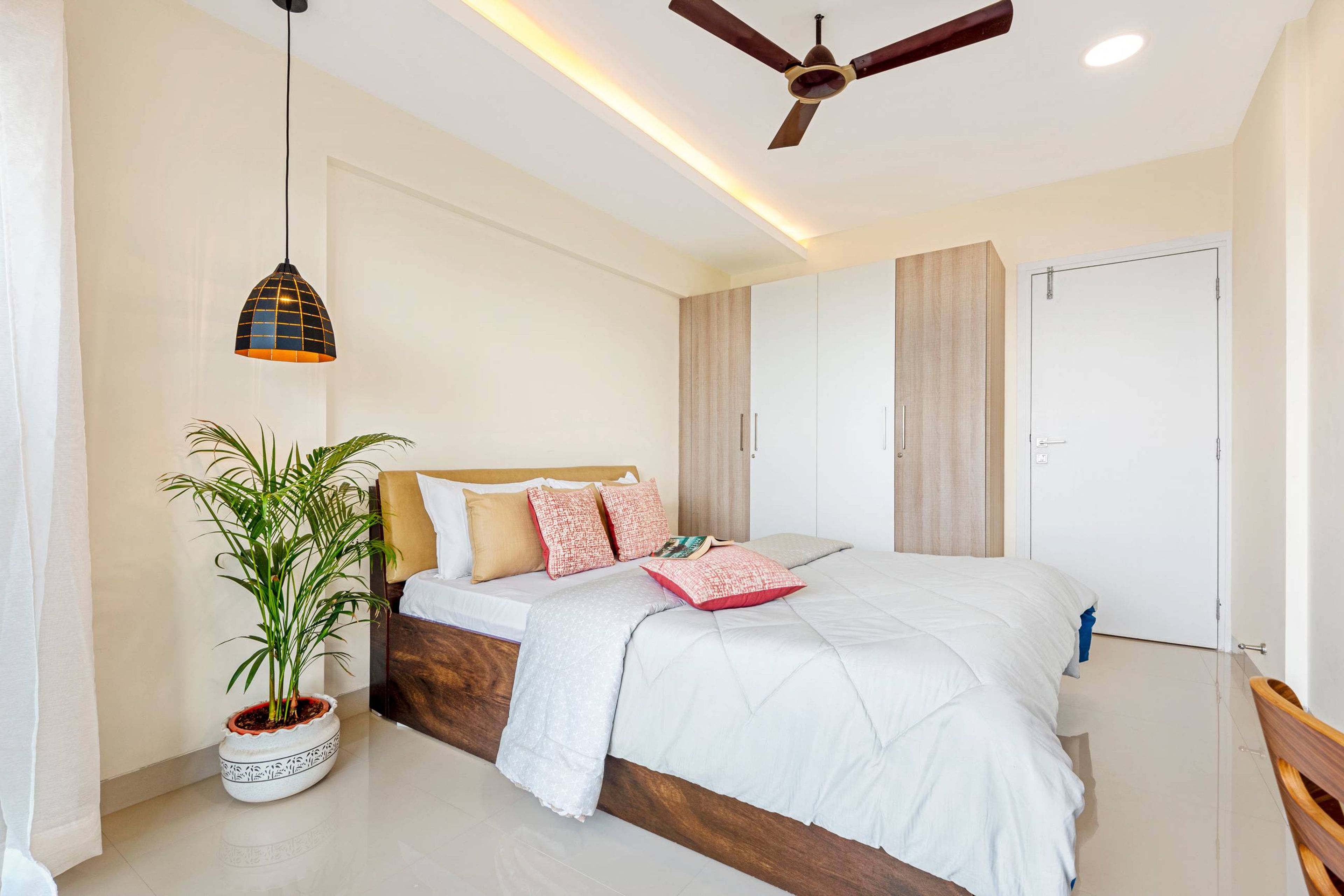 Modern Kids Room Design With A Wooden Wardrobe And Double Bed