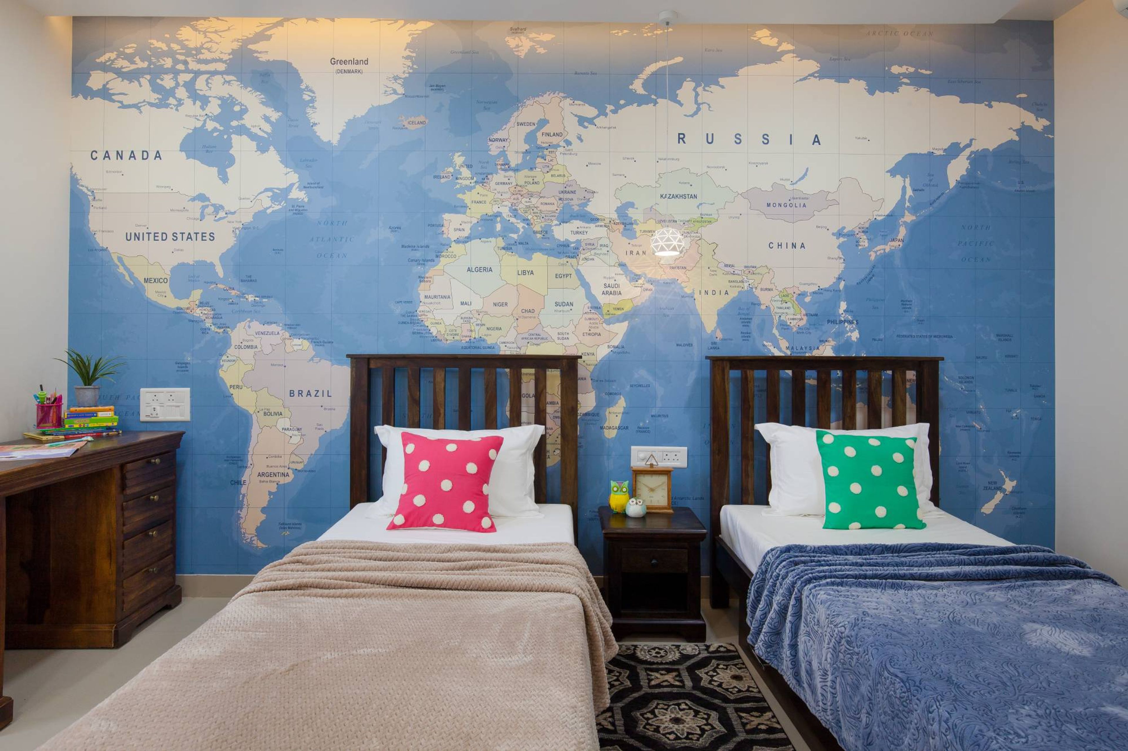 Modern Kids Room Design With Two Wooden Single Beds