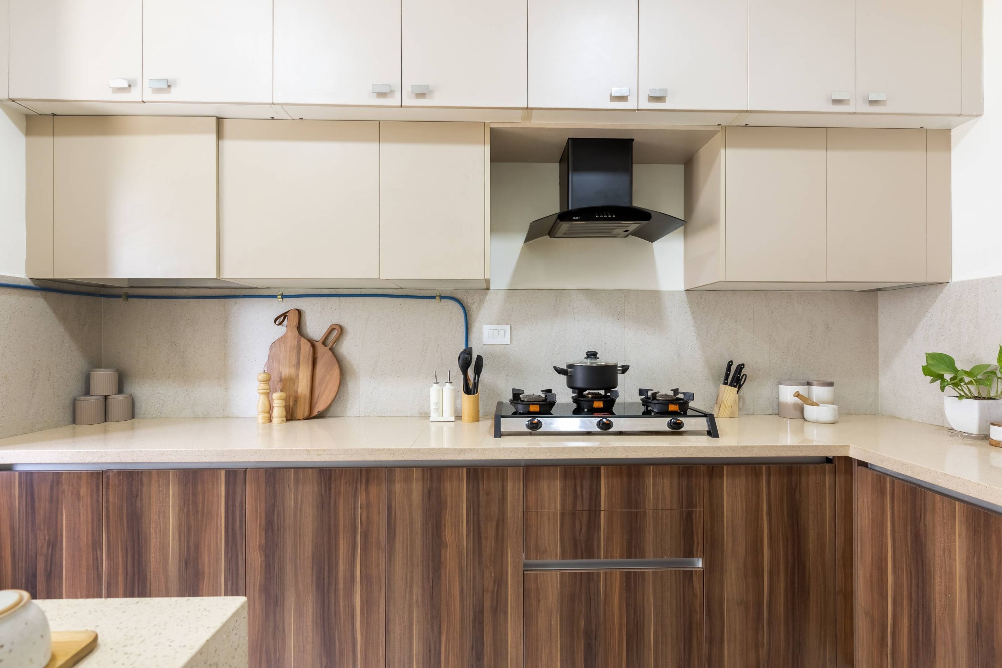 Modern Parallel Kitchen Design With Wooden Storage Cabinets