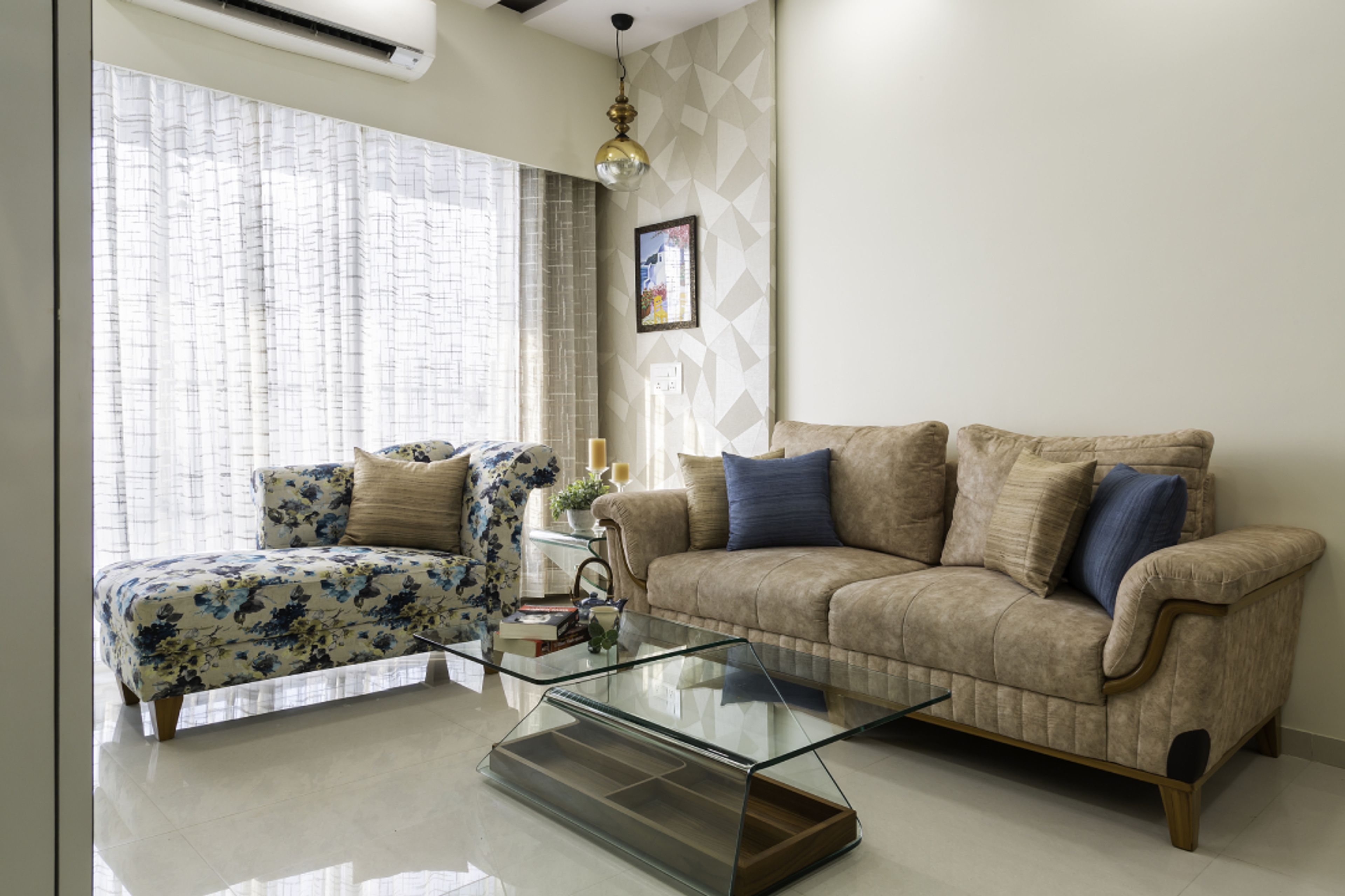 Living Room With Hanging Lights - Livspace