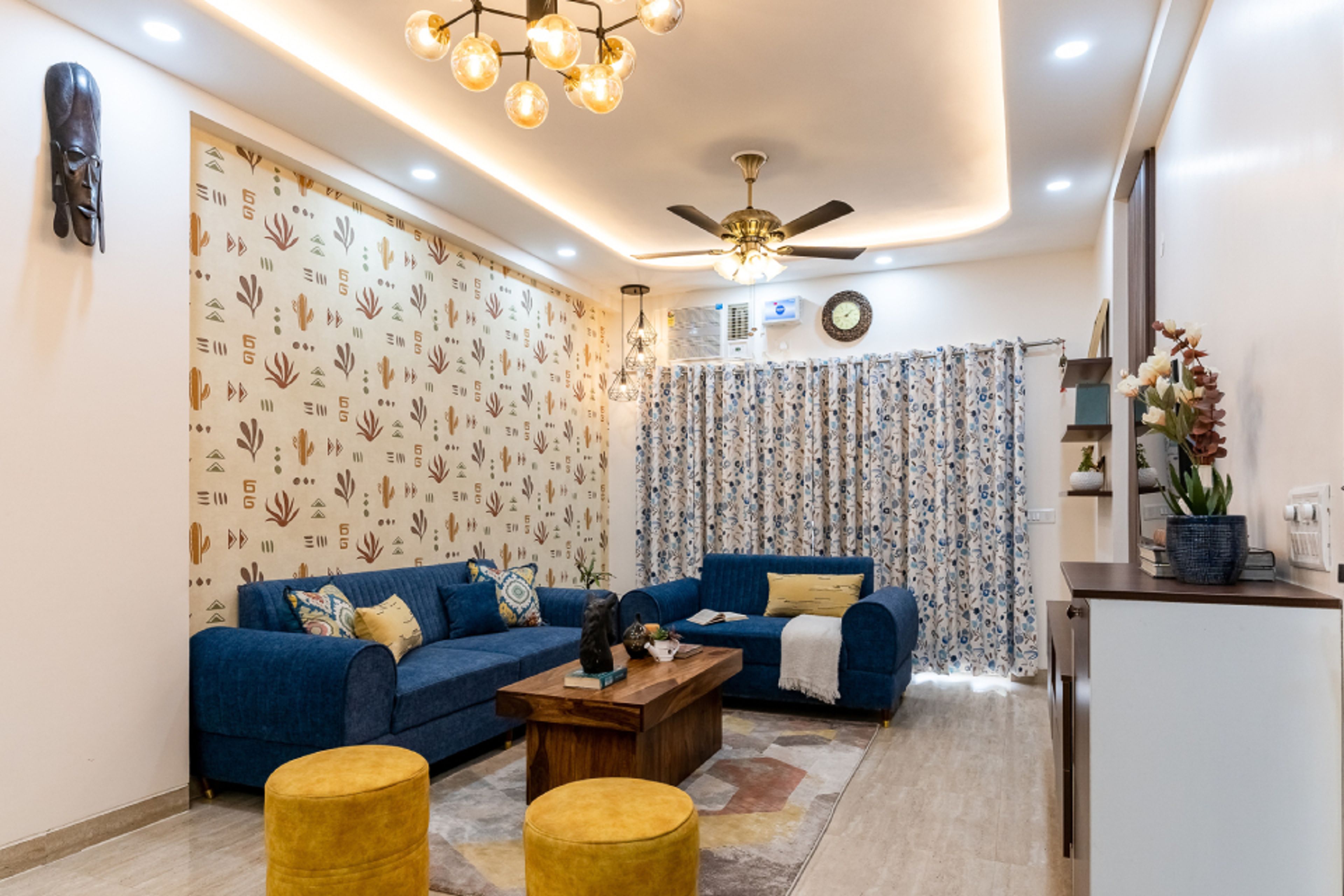 White And Blue Hall Interior Design - Livspace