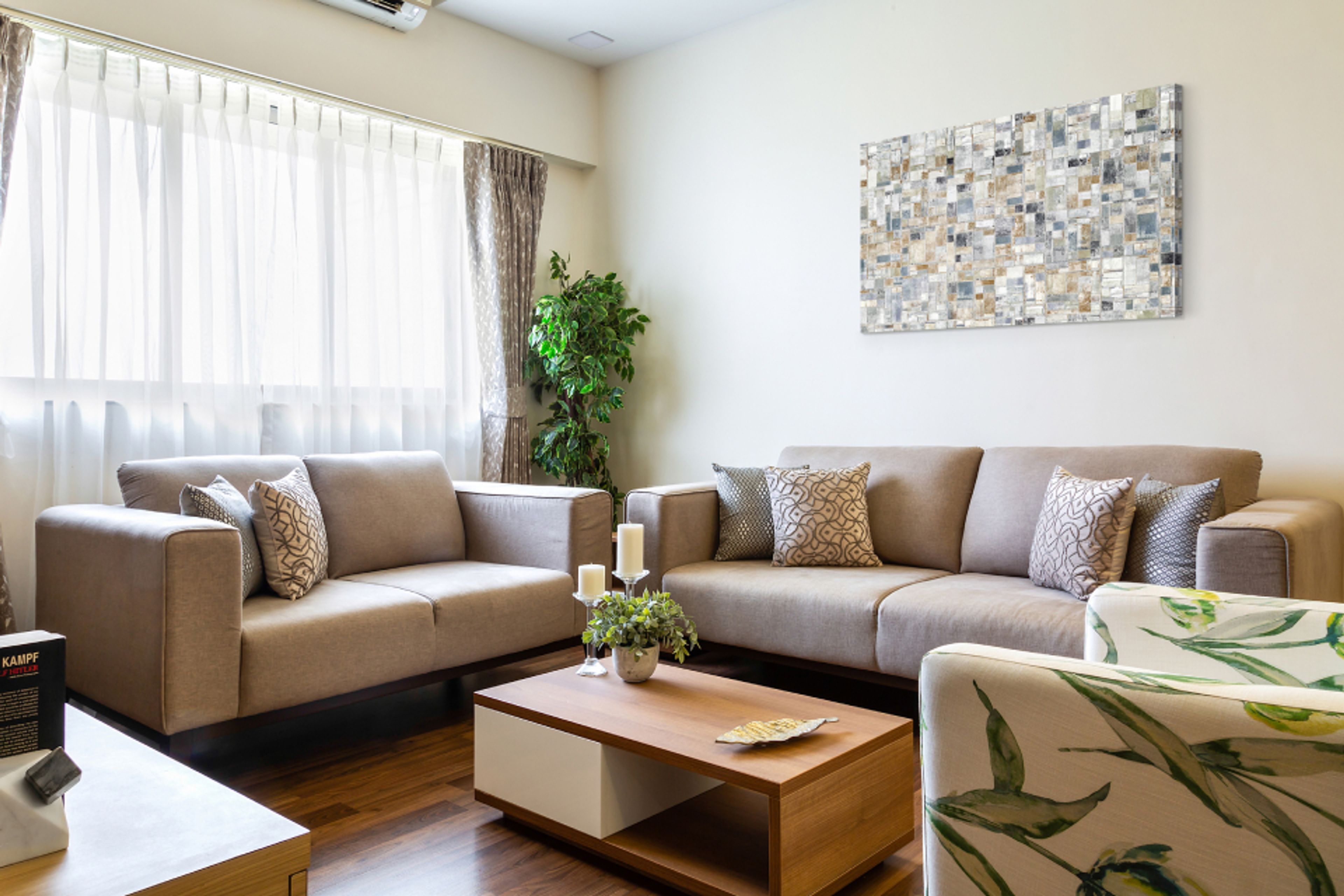 Living Room With Wooden Flooring - Livspace