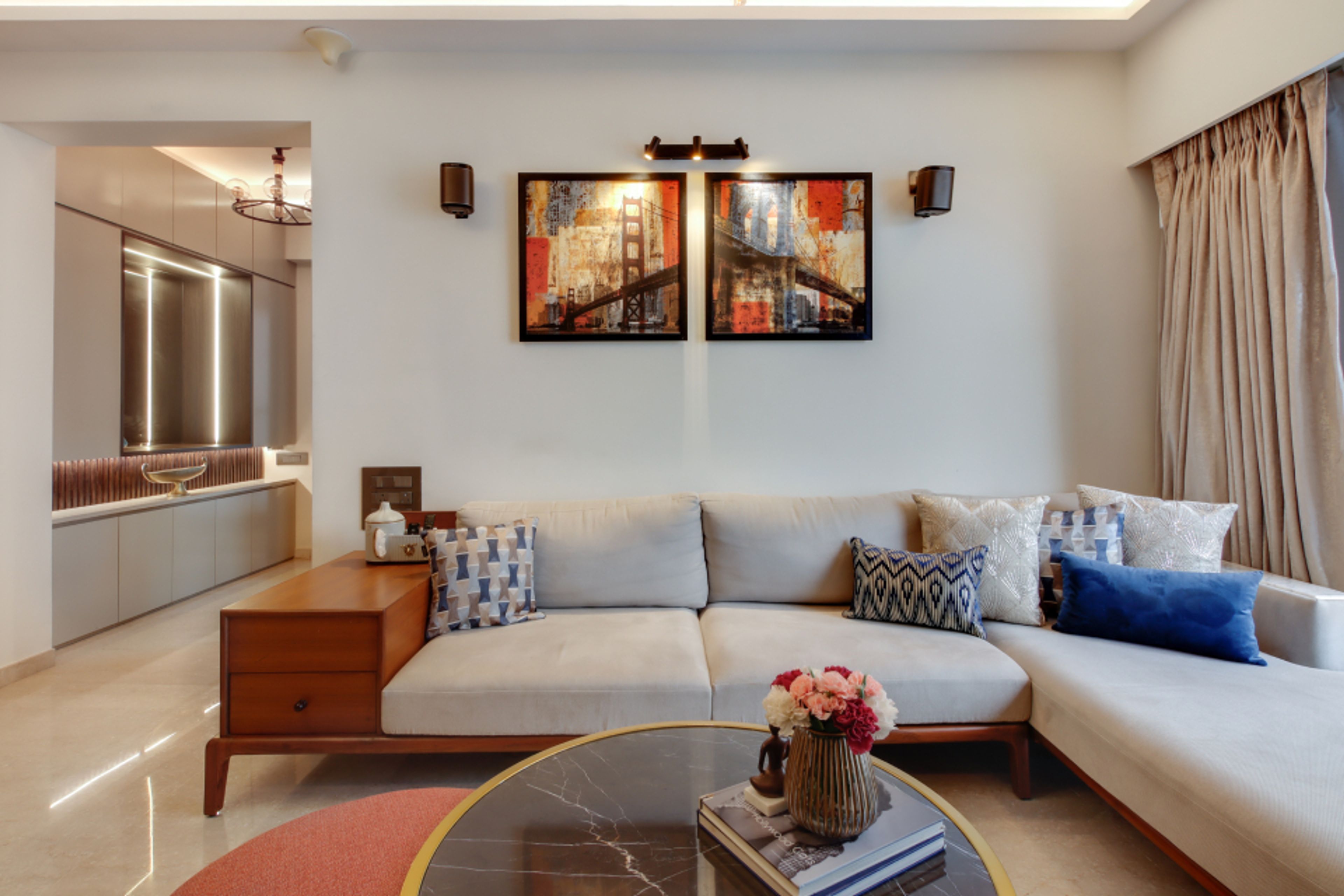 Living Room Design With Integrated Storage - Livspace