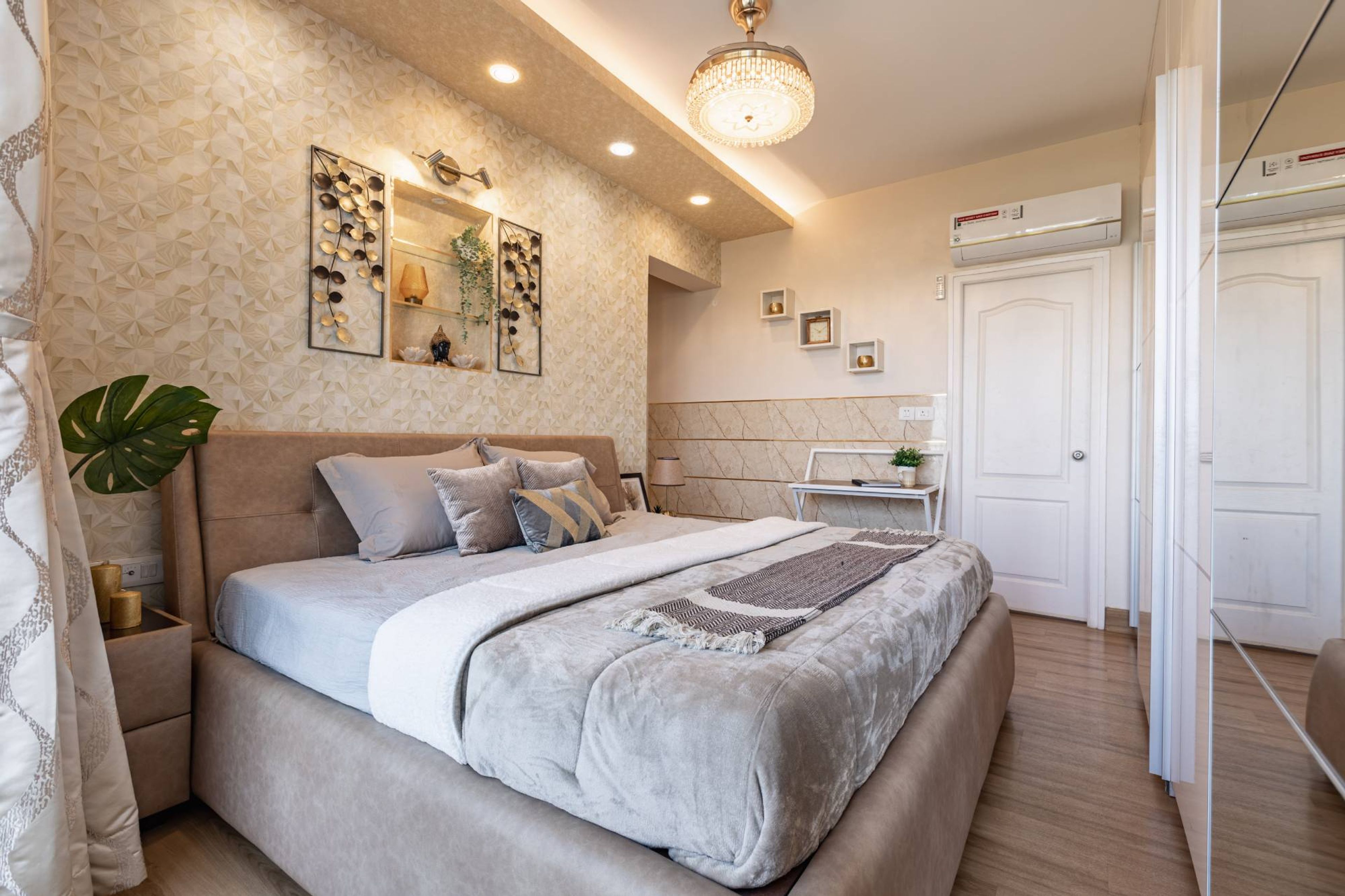 Master Bedroom Design With An Upholstered Bed And Side Tables - Livspace