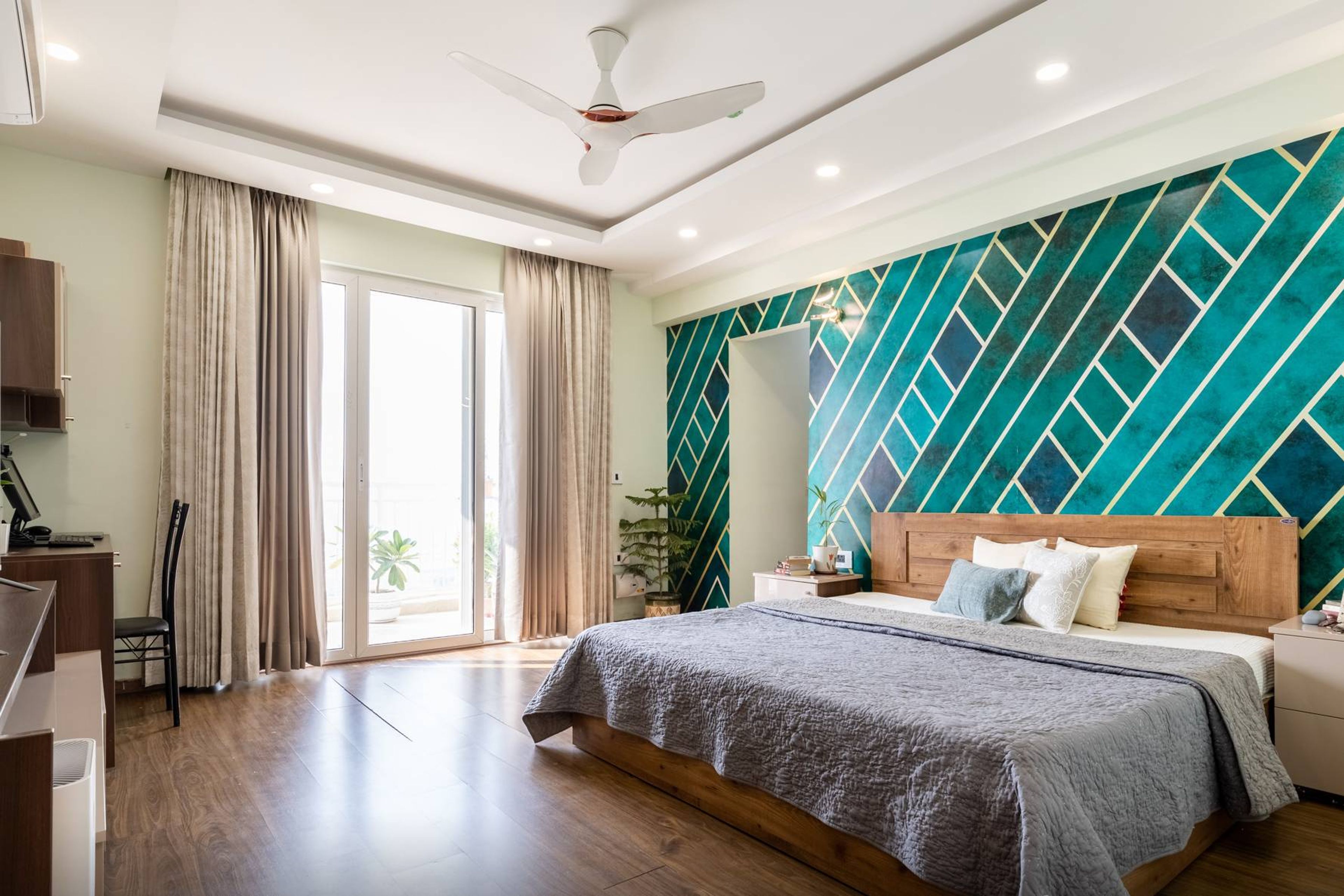 Master Bedroom Design With A King Size Bed And White Side Tables - Livspace