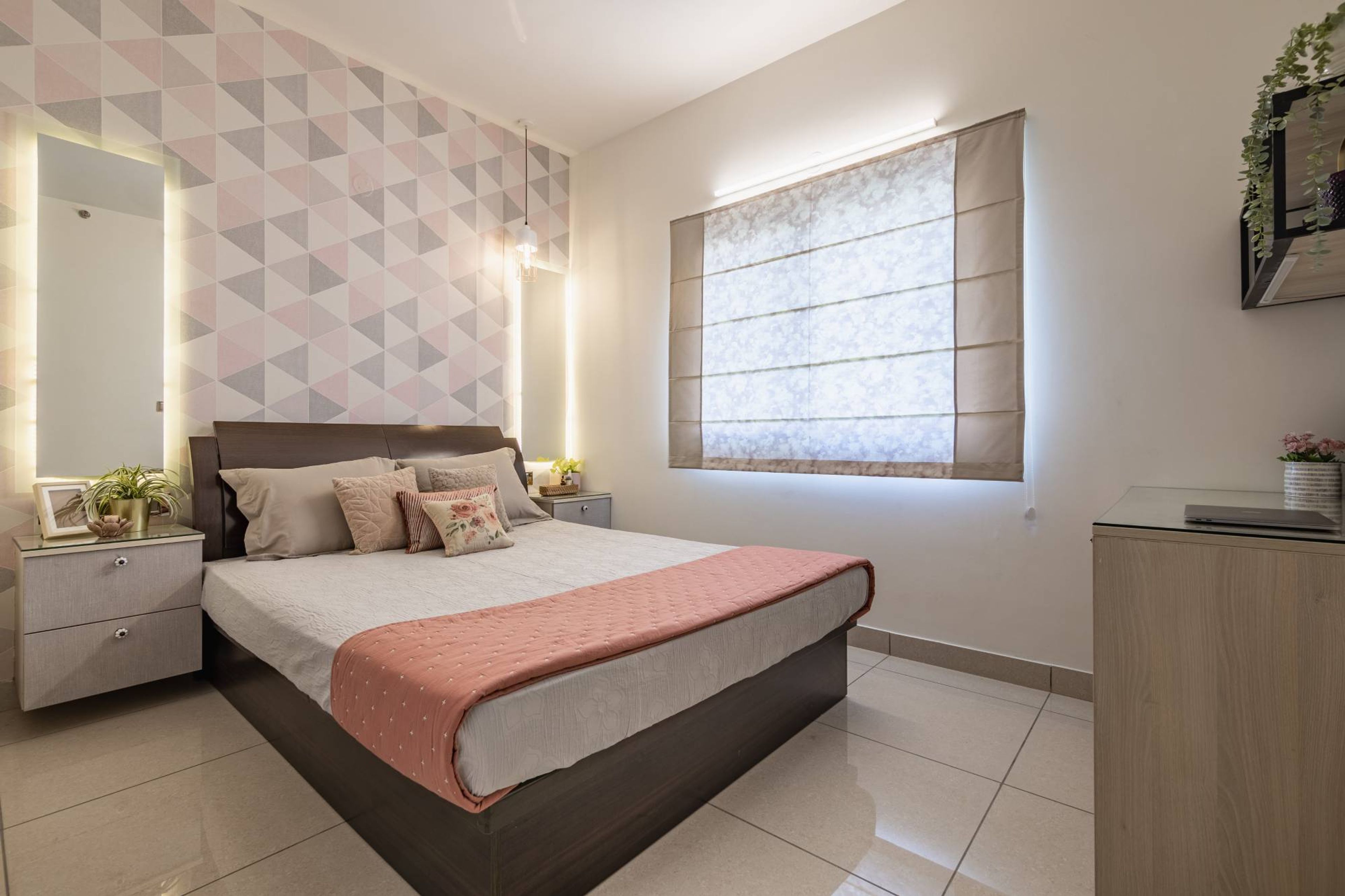 Master Bedroom Design With A King Size Bed And Pendant Lights - Livspace