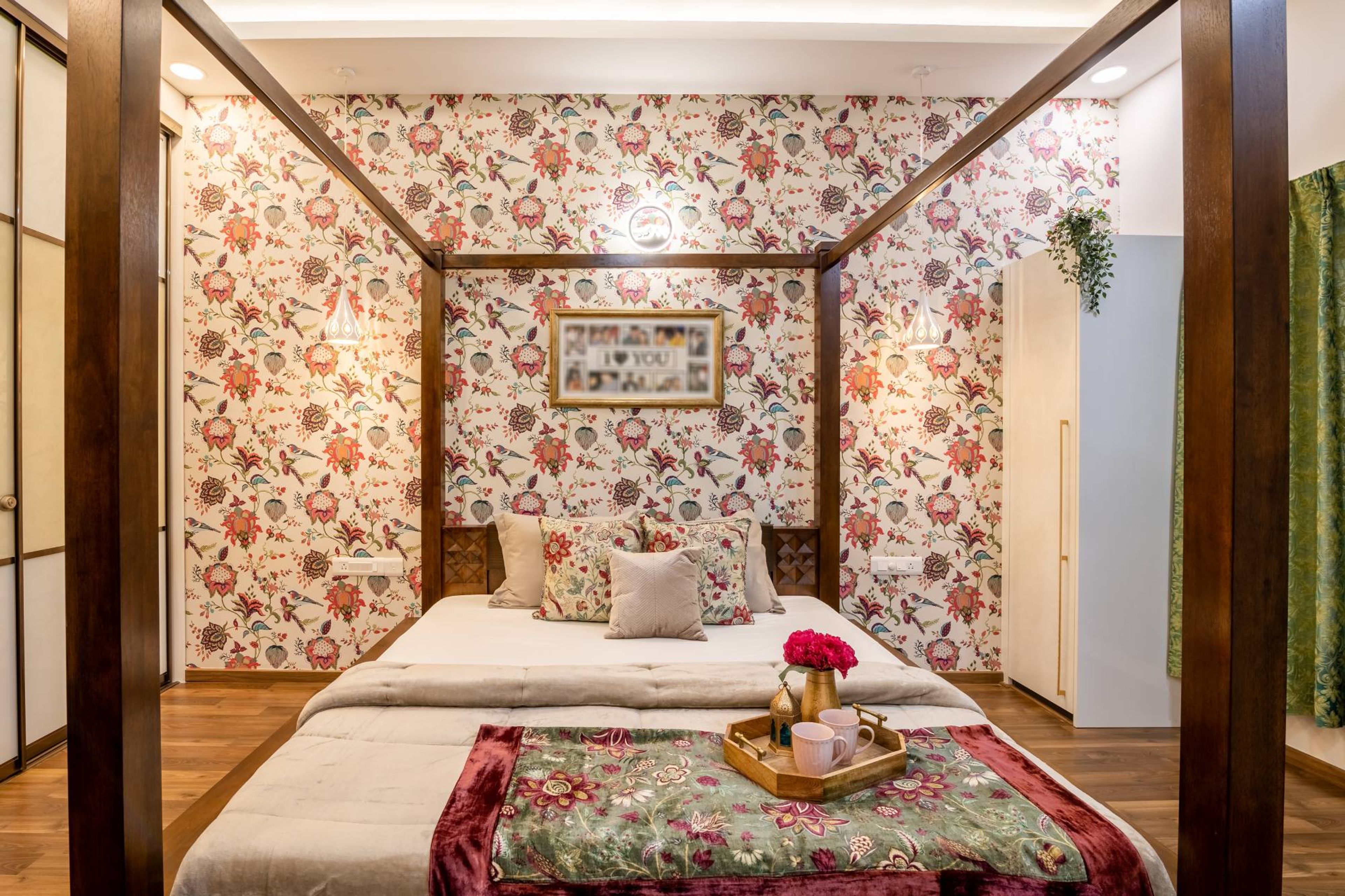 Master Bedroom Design With A Canopy Bed With A Headboard - Livspace