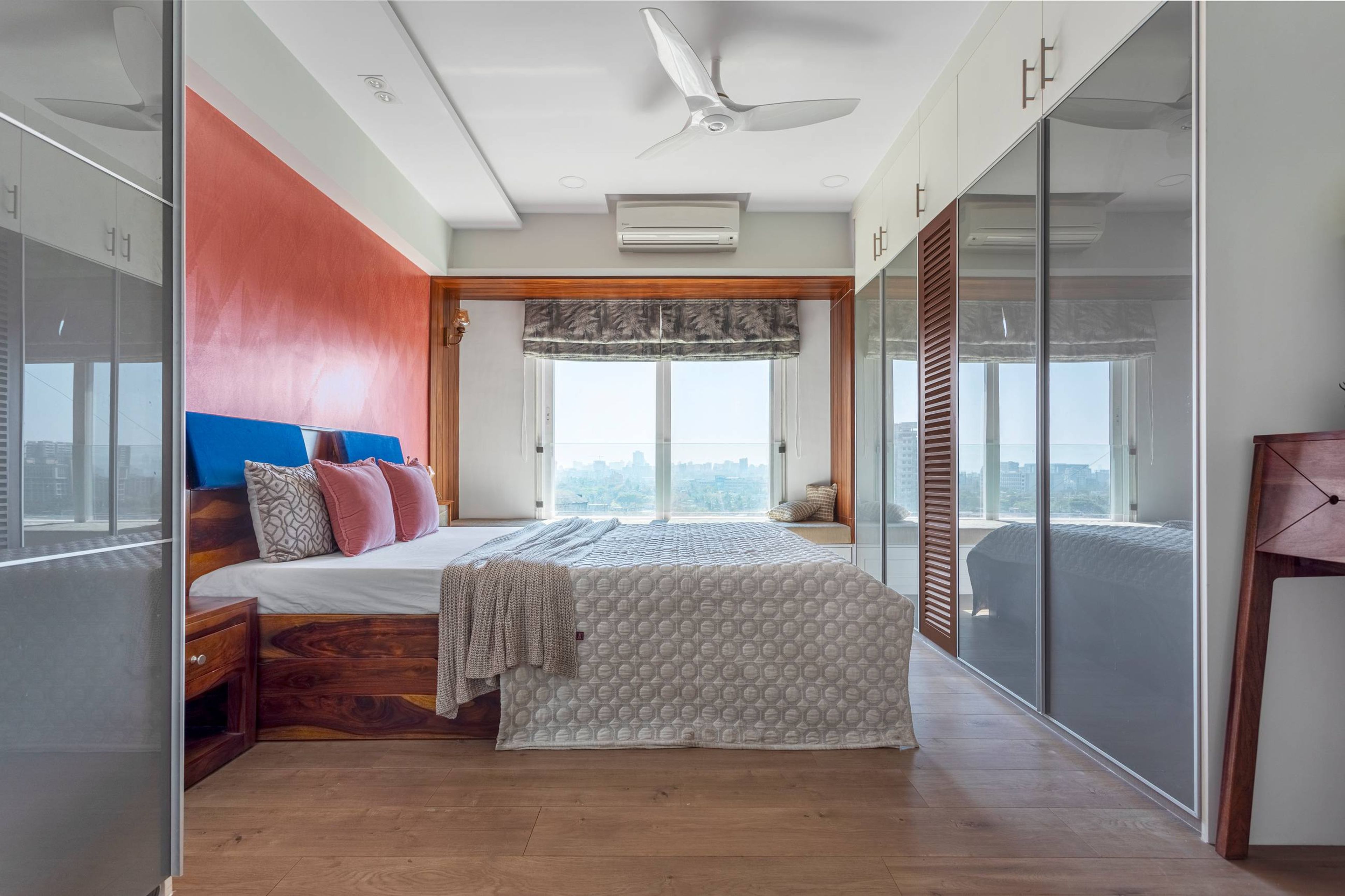 Bedroom Design With A King Size Bed And Wooden Side Tables - Livspace