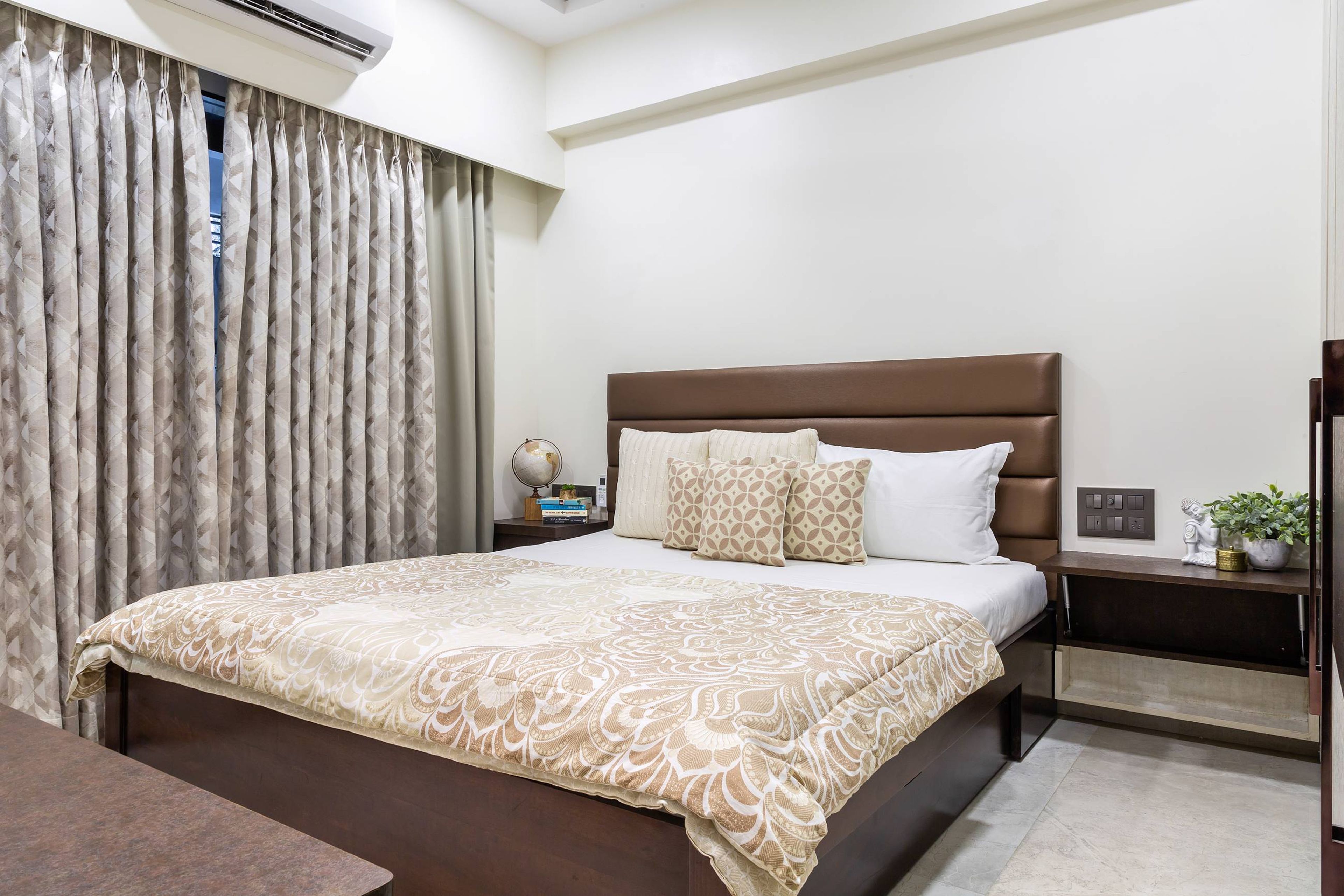 Bedroom Design With King Size Bed And Wooden Side Tables - Livspace