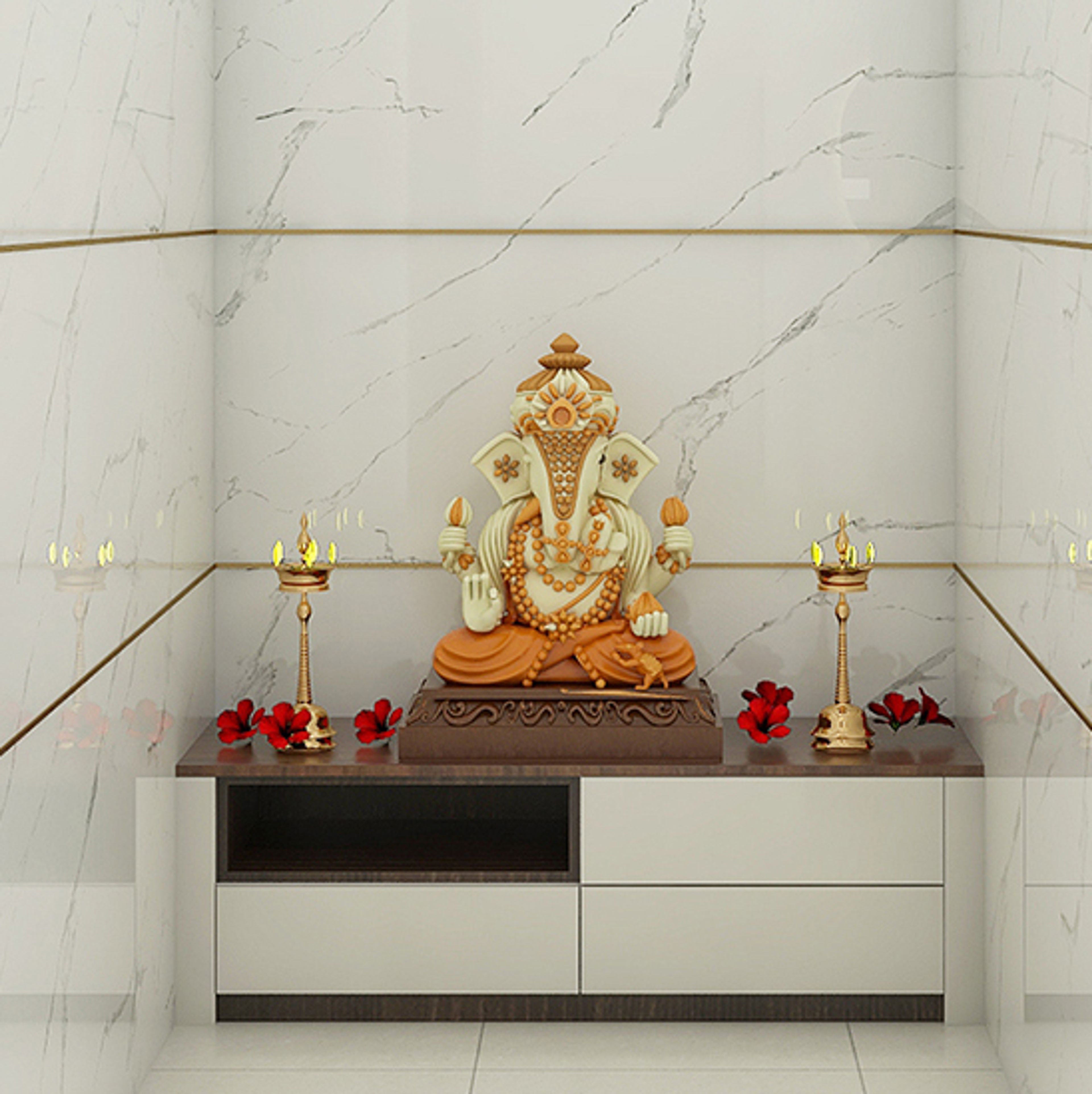 Wall-Mounted Pooja Room Design