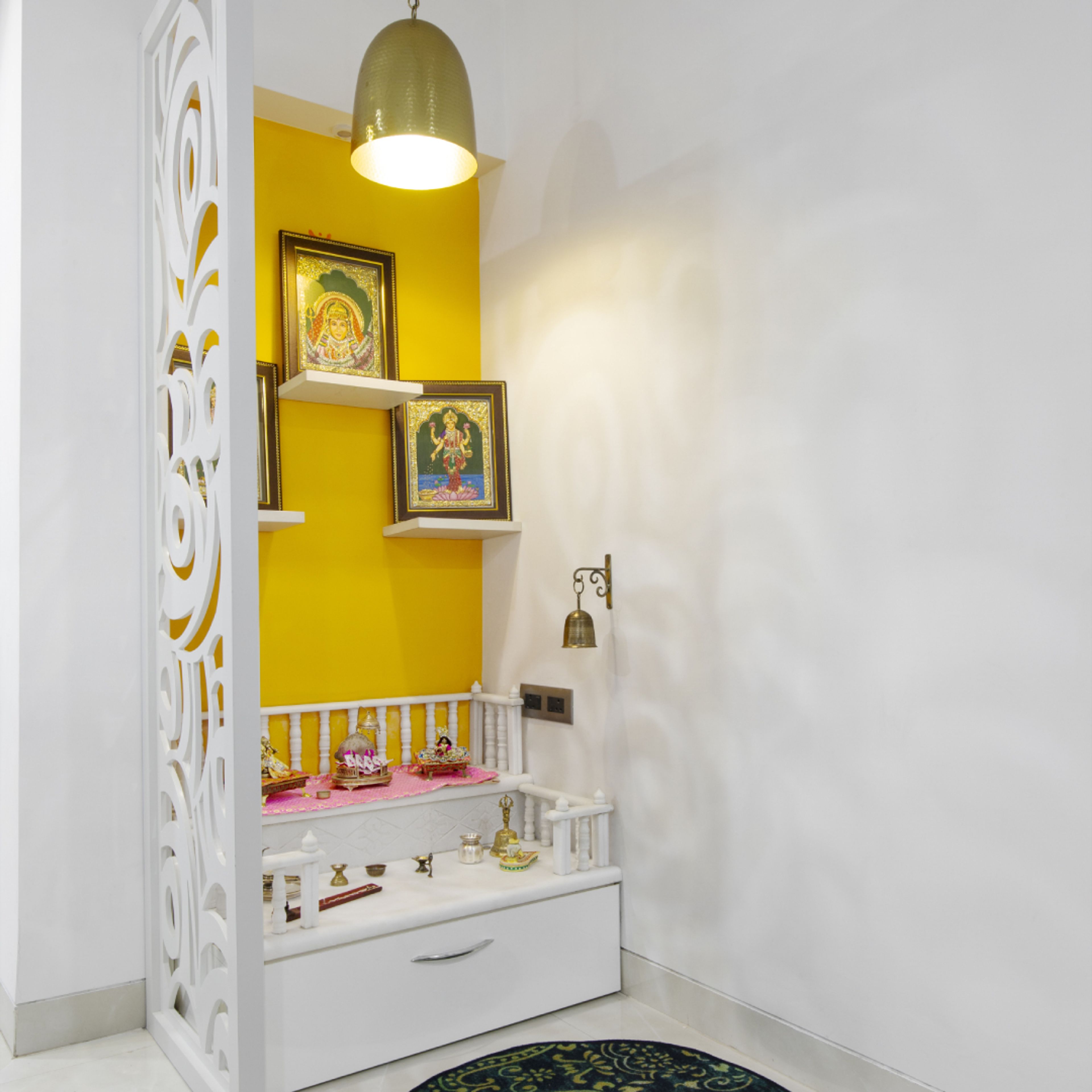 Pooja Room With Two-Level Storage - Livspace
