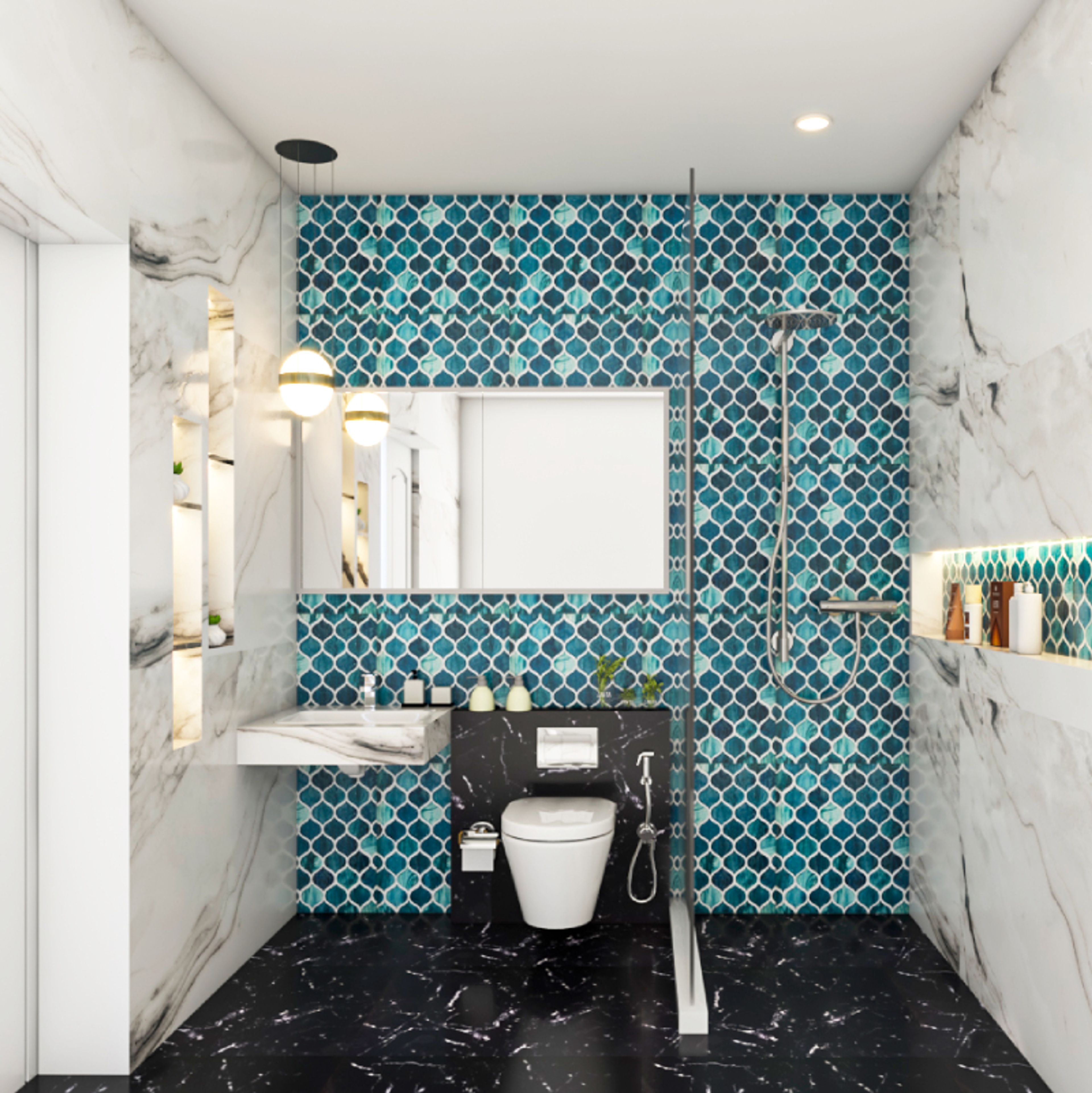 Matte Blue Bathroom Tiles Design