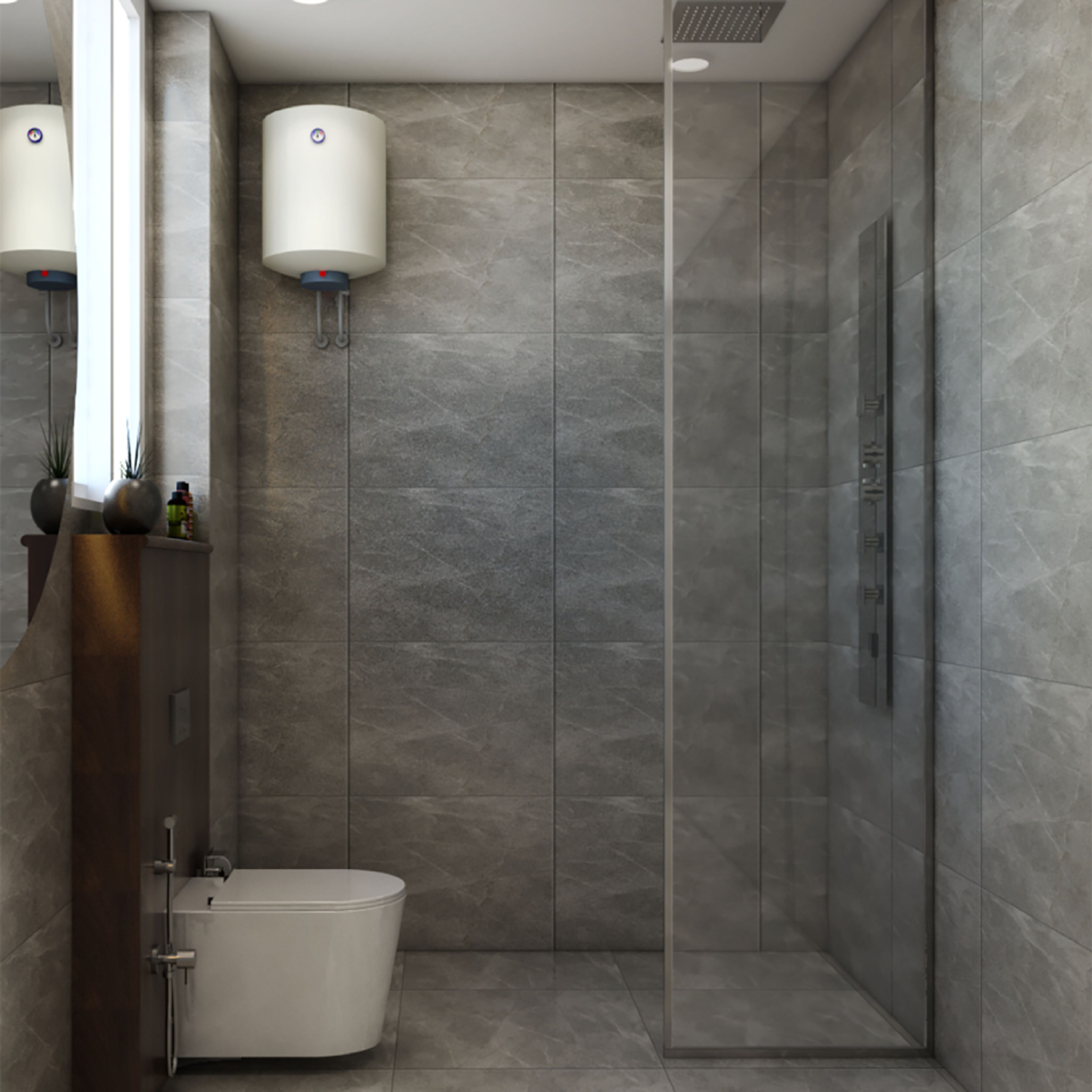 Rectangular Grey Bathrooms Tiles Design
