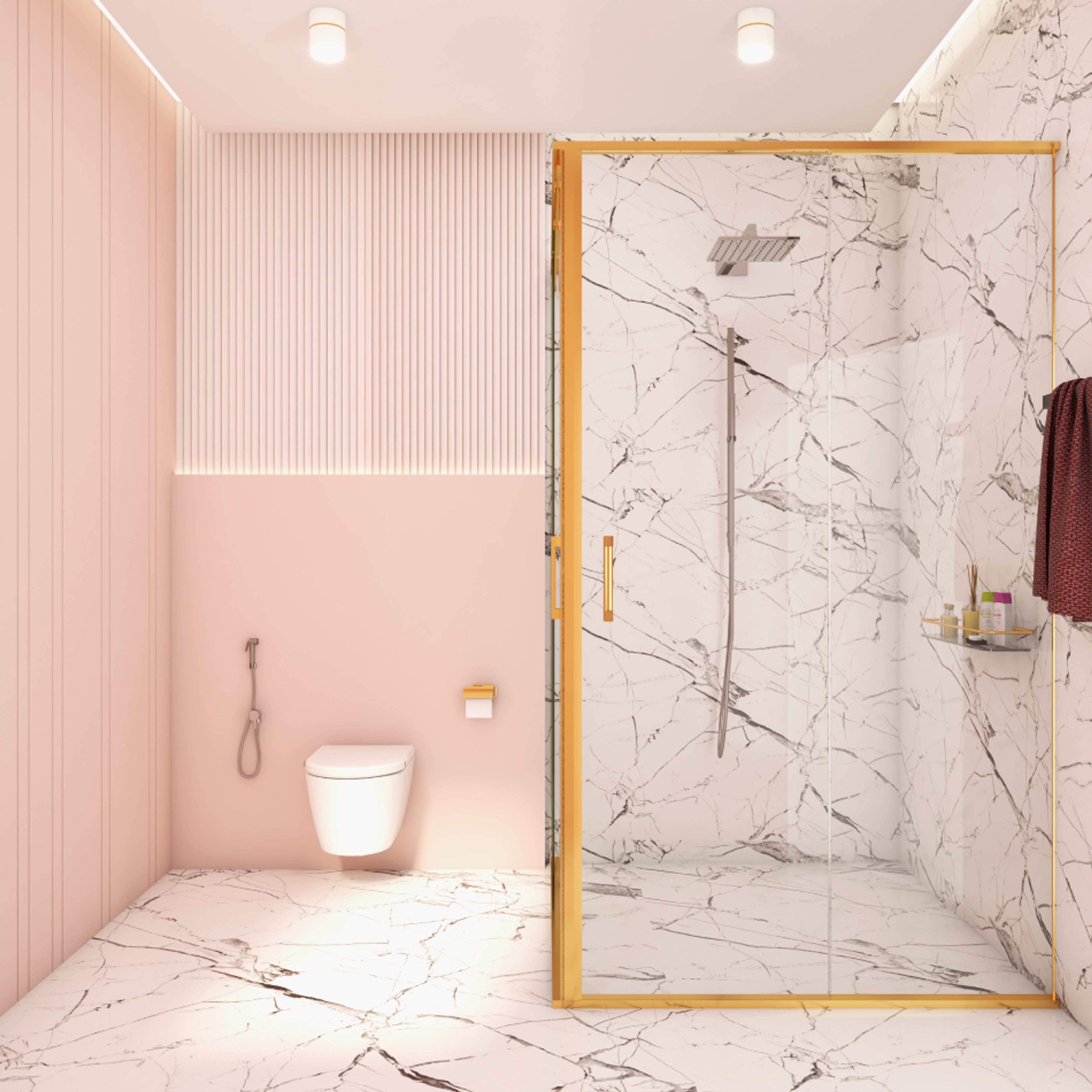Pink And White Bathroom Tiles Design
