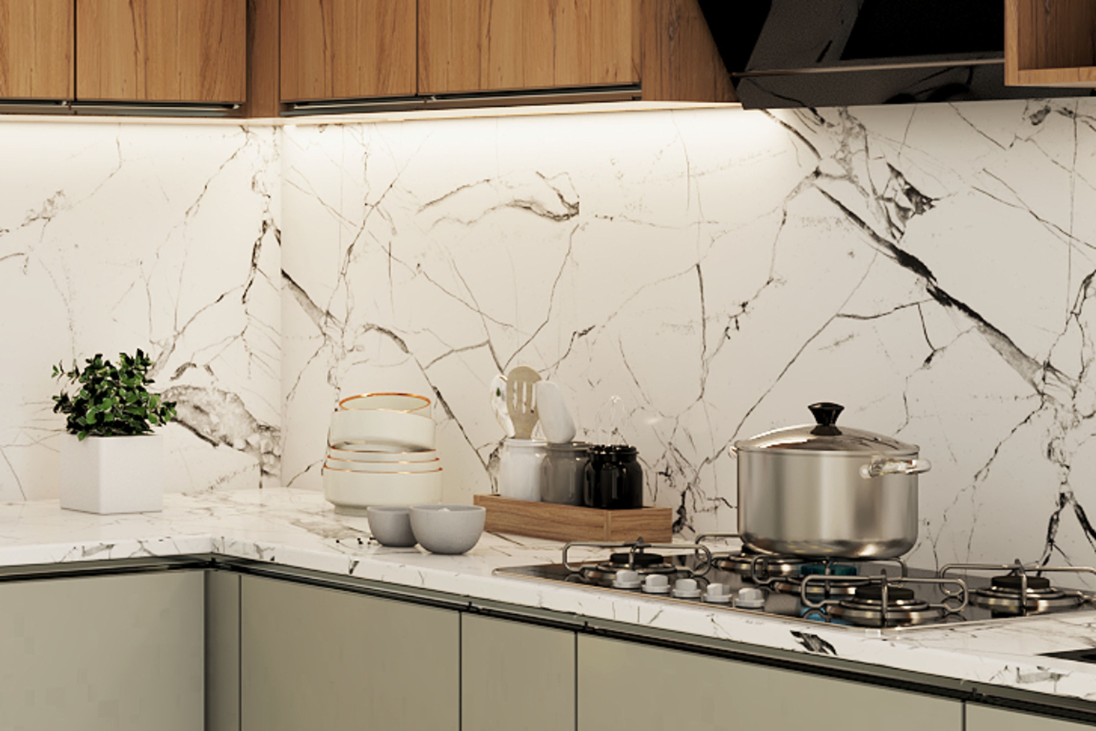 Modern Rectangular White Kitchen Tiles Design