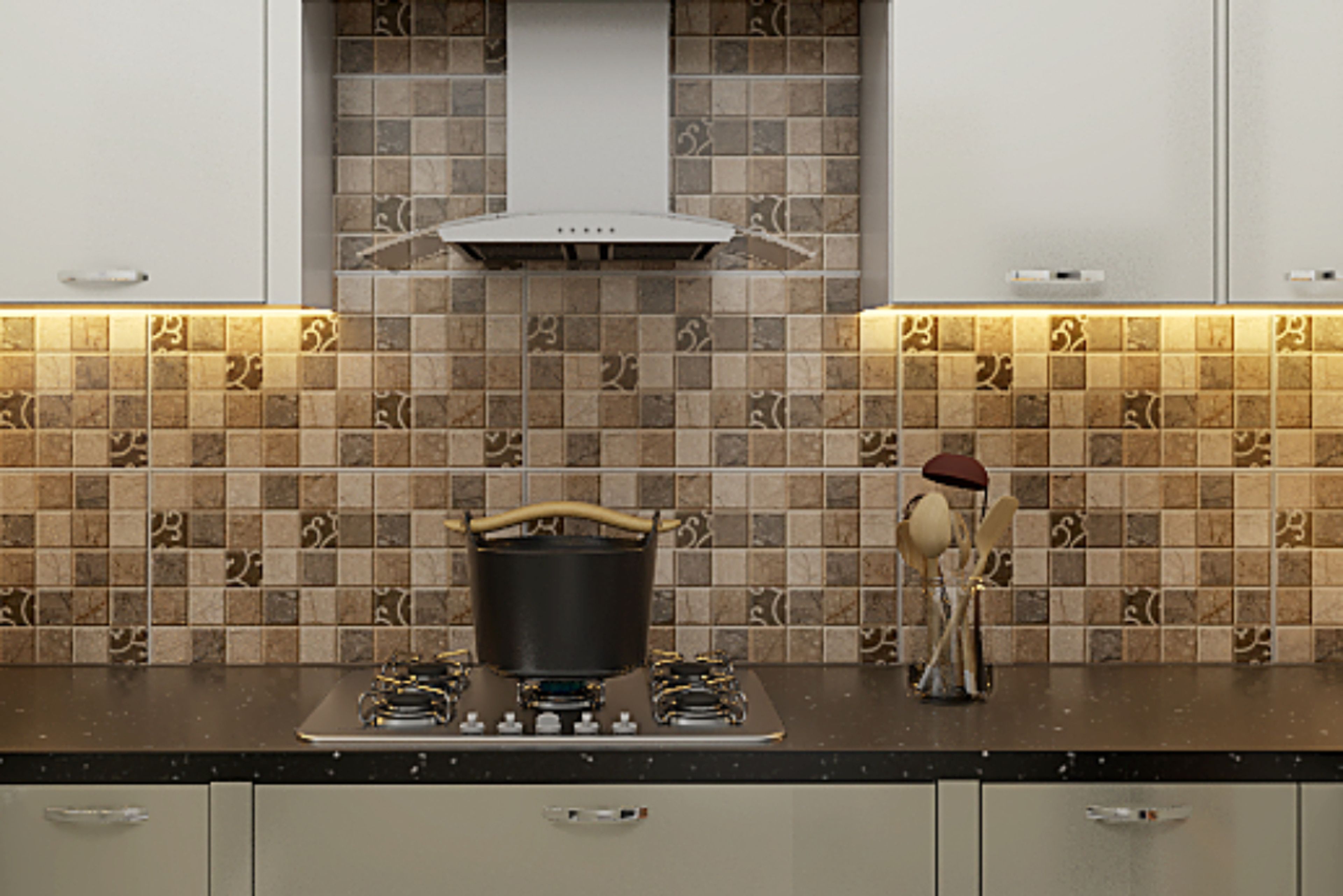 Rectangular Brown Kitchen Tiles Design For Backsplashes