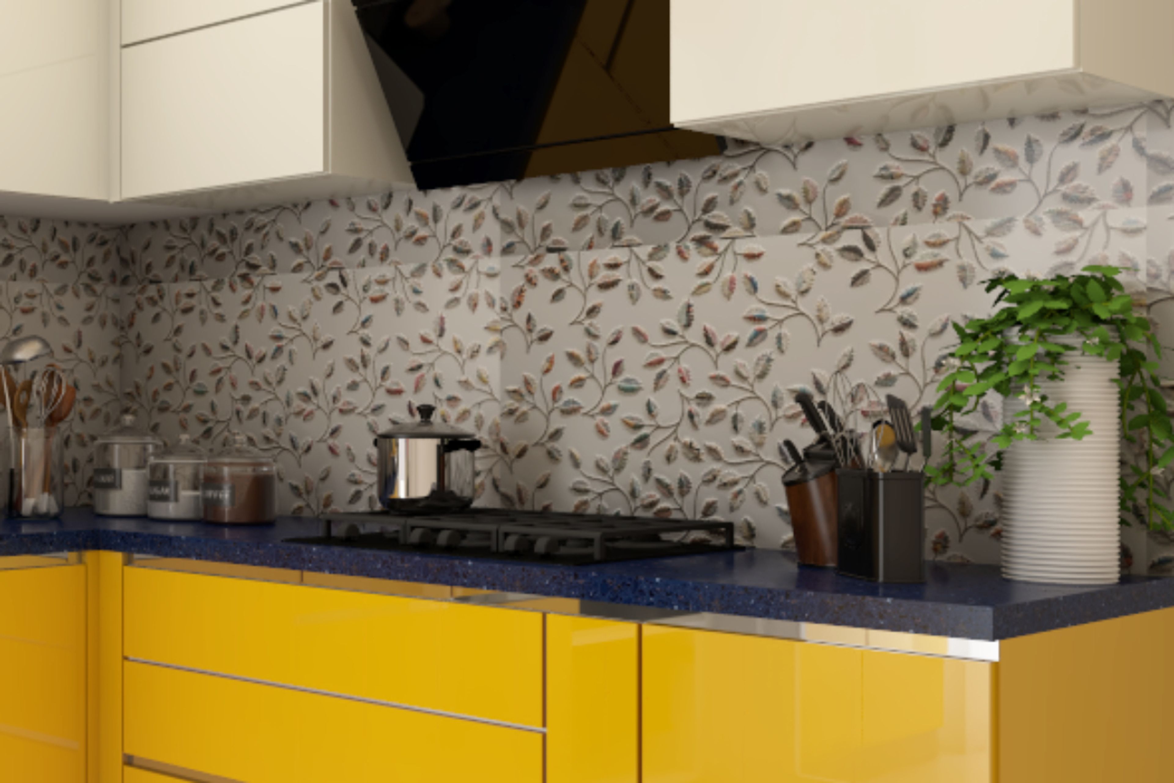 Leaf-Themed Kitchen Tiles Design For Backsplashes
