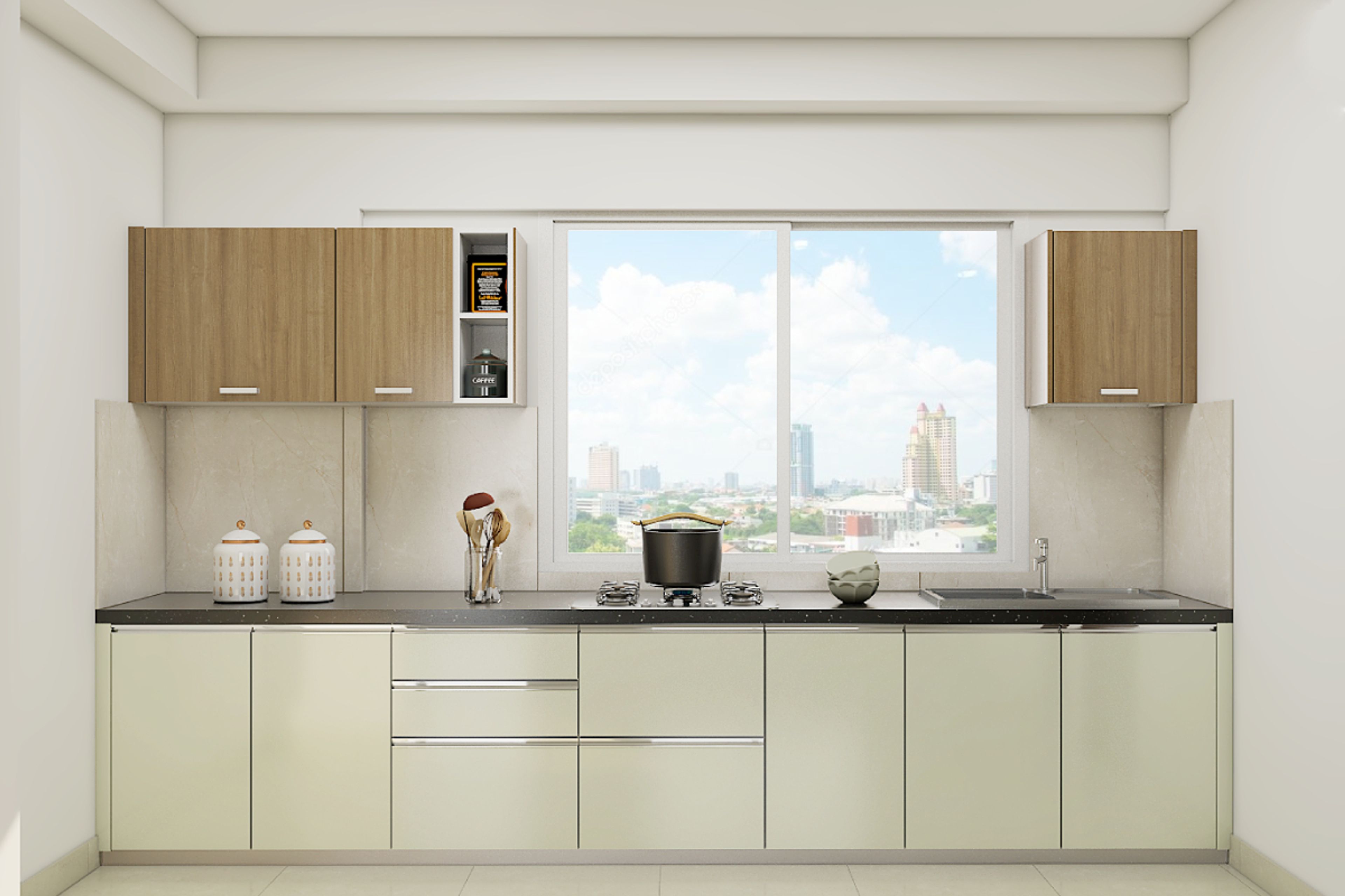 Square Beige Backsplash Tiles Design