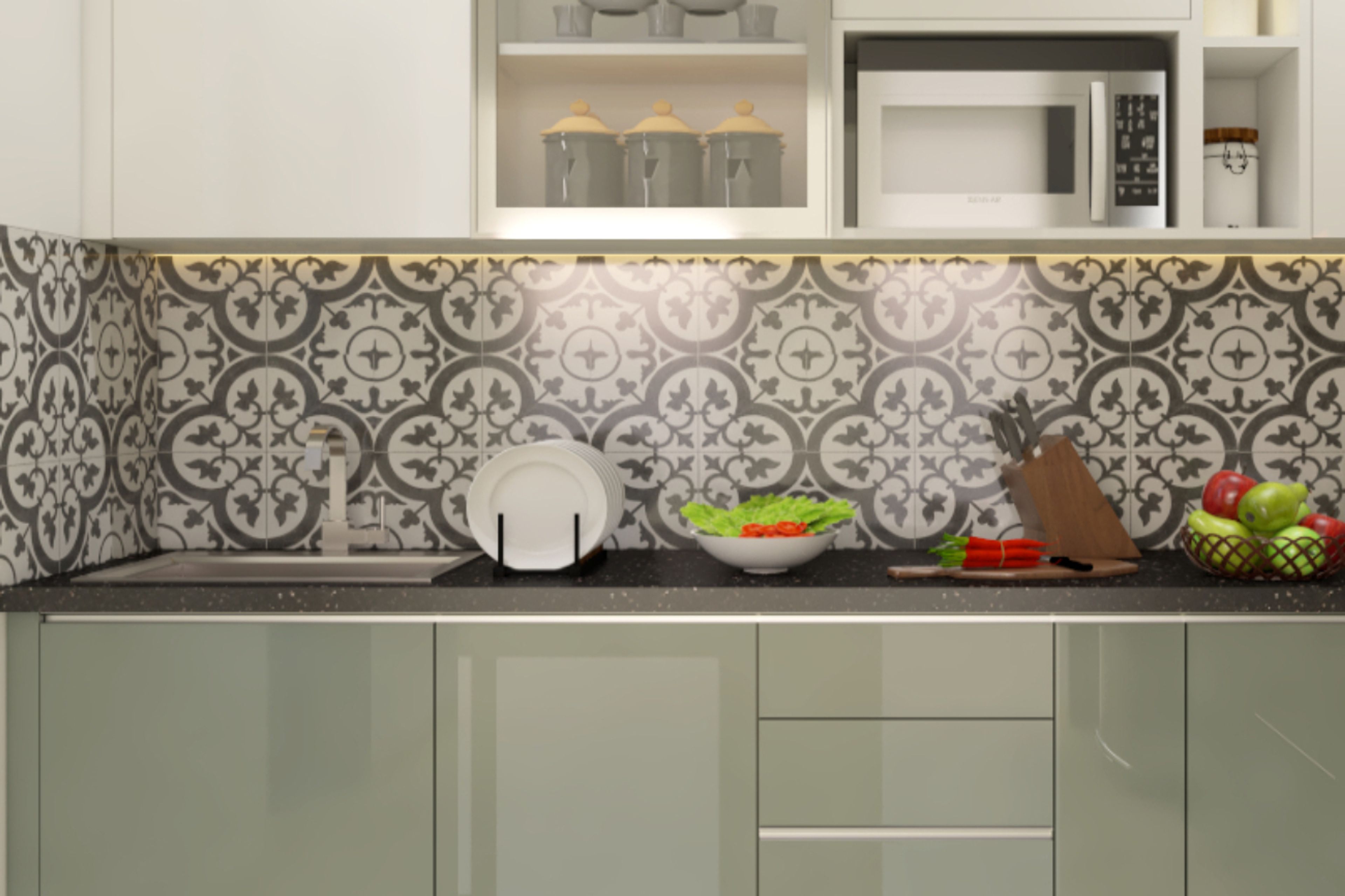 Dual-Tone Ceramic Kitchen Tiles Design