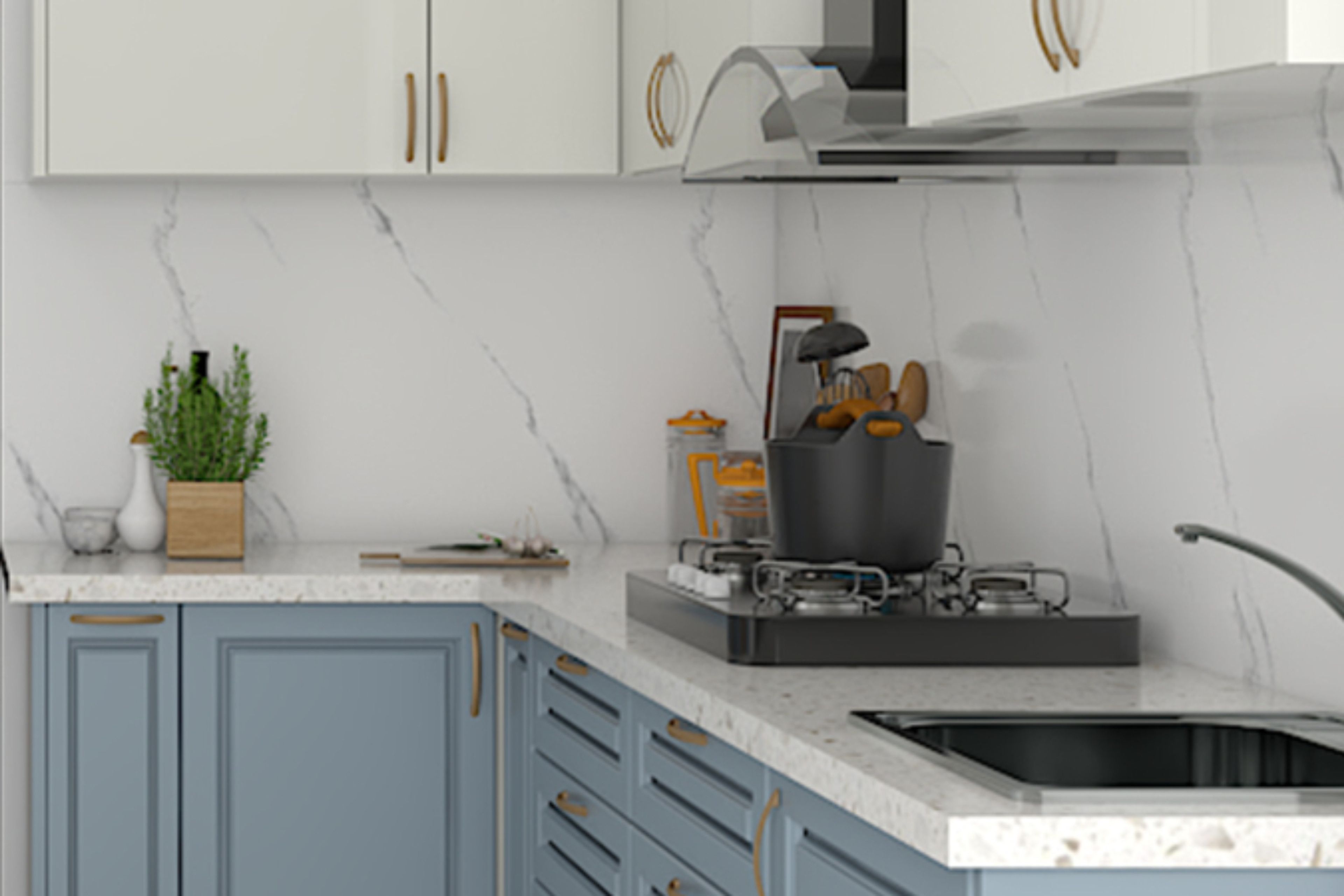 Simple White Kitchen Tiles Design With A Glossy Finish