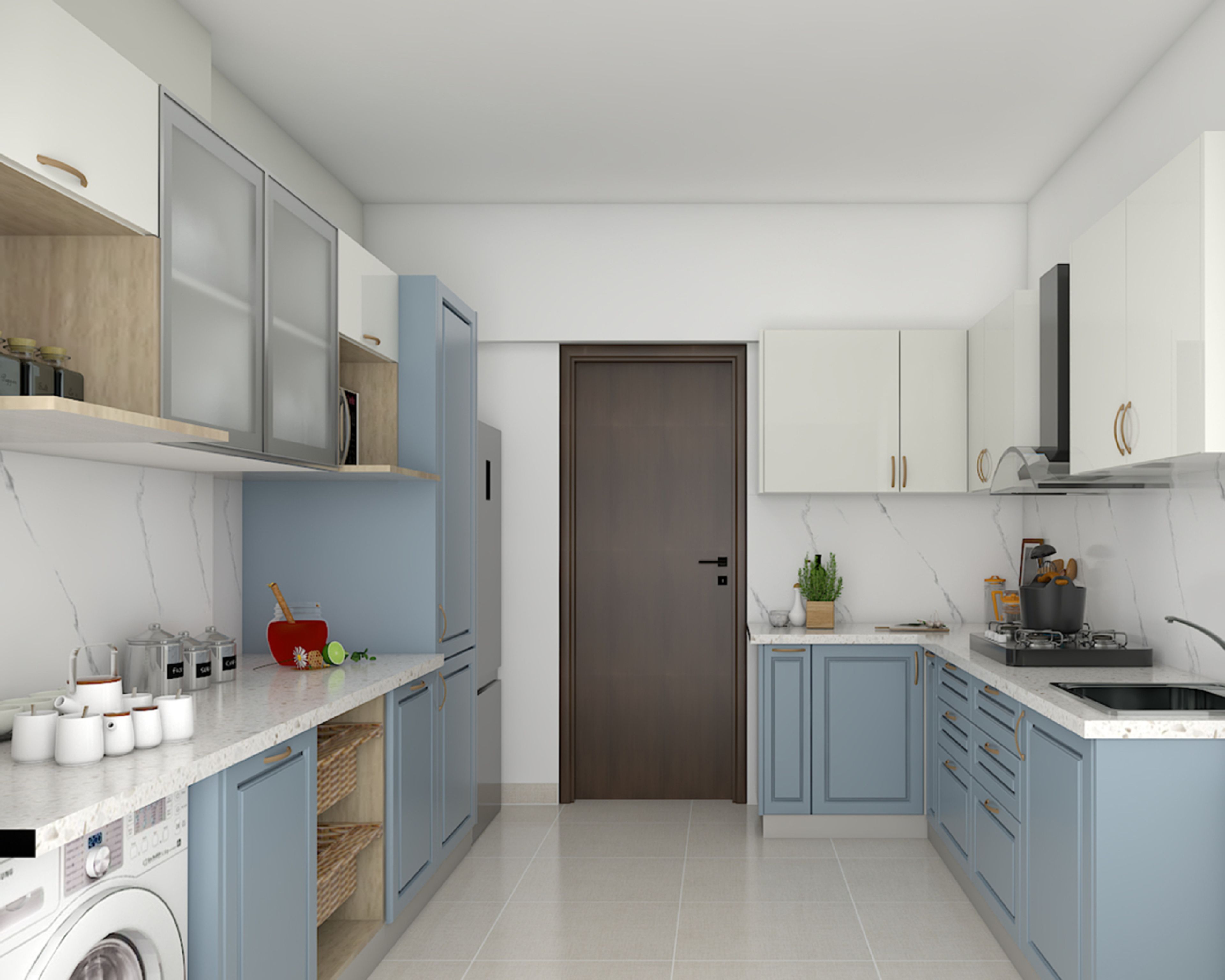 Glossy White Tiles Design For Kitchens