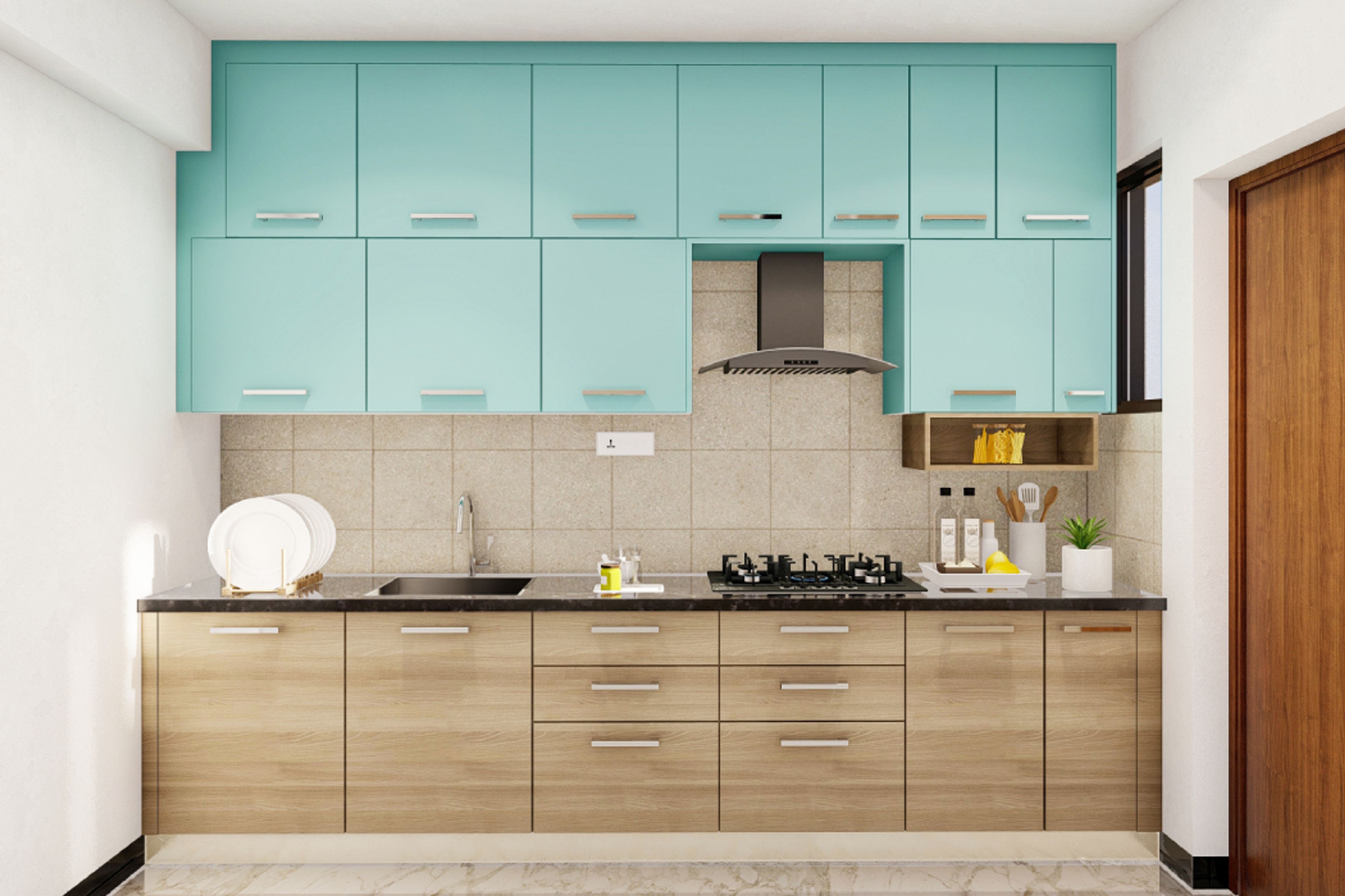 Matte Cream Kitchen Tiles Design