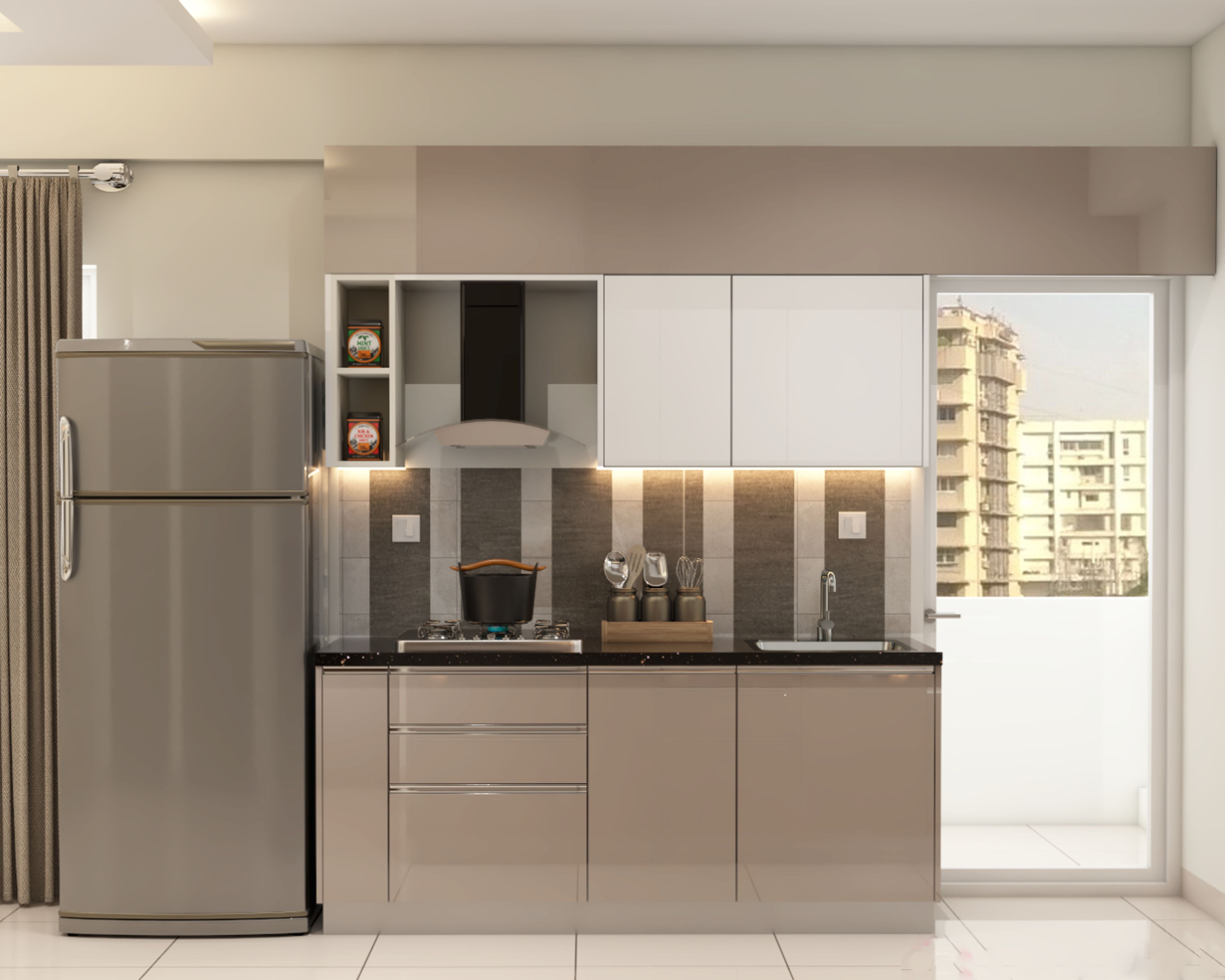 Cream And Grey Kitchen Tiles Design