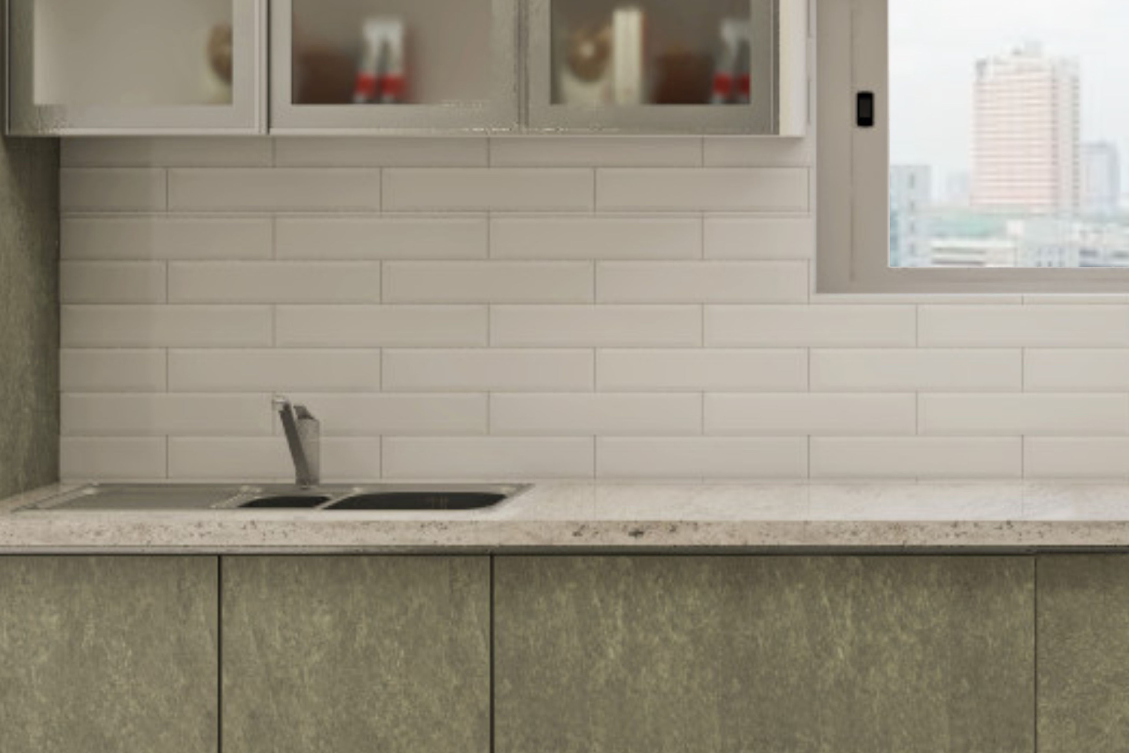 Brick-Patterned Ceramic Kitchen Tiles Design