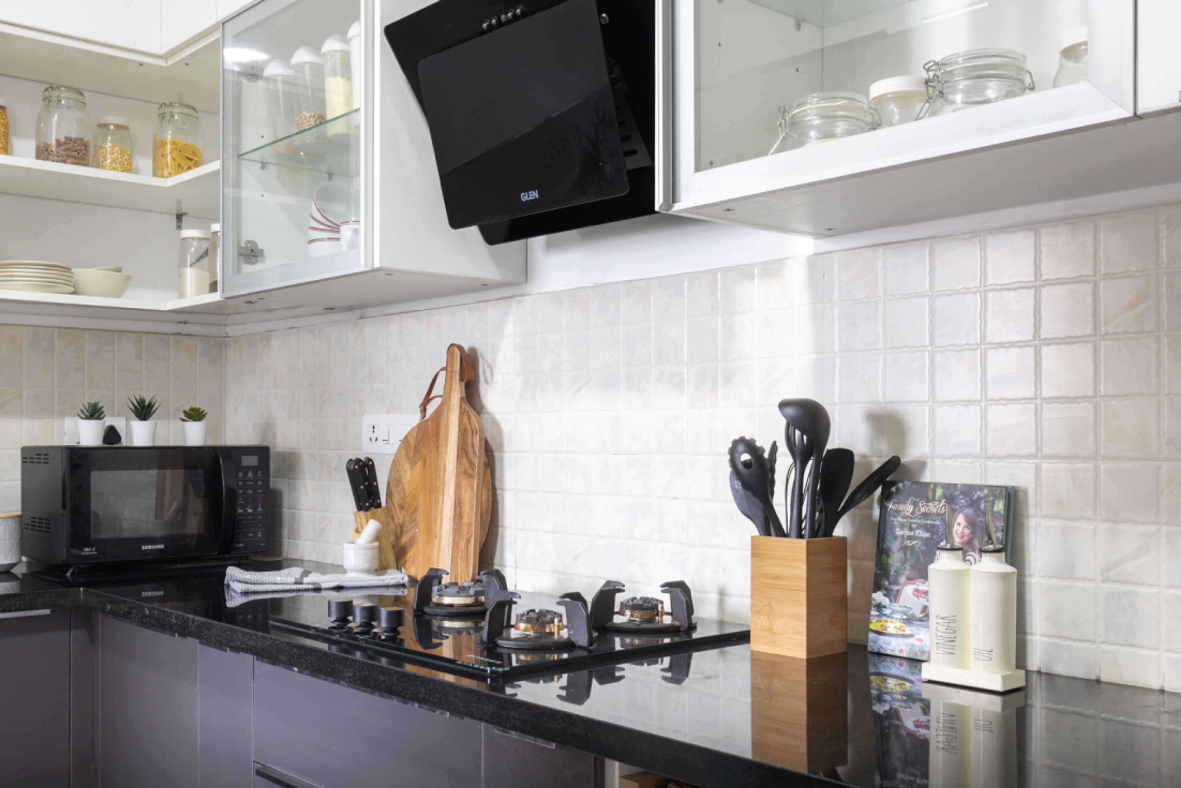 Glossy White Kitchen Tiles Design