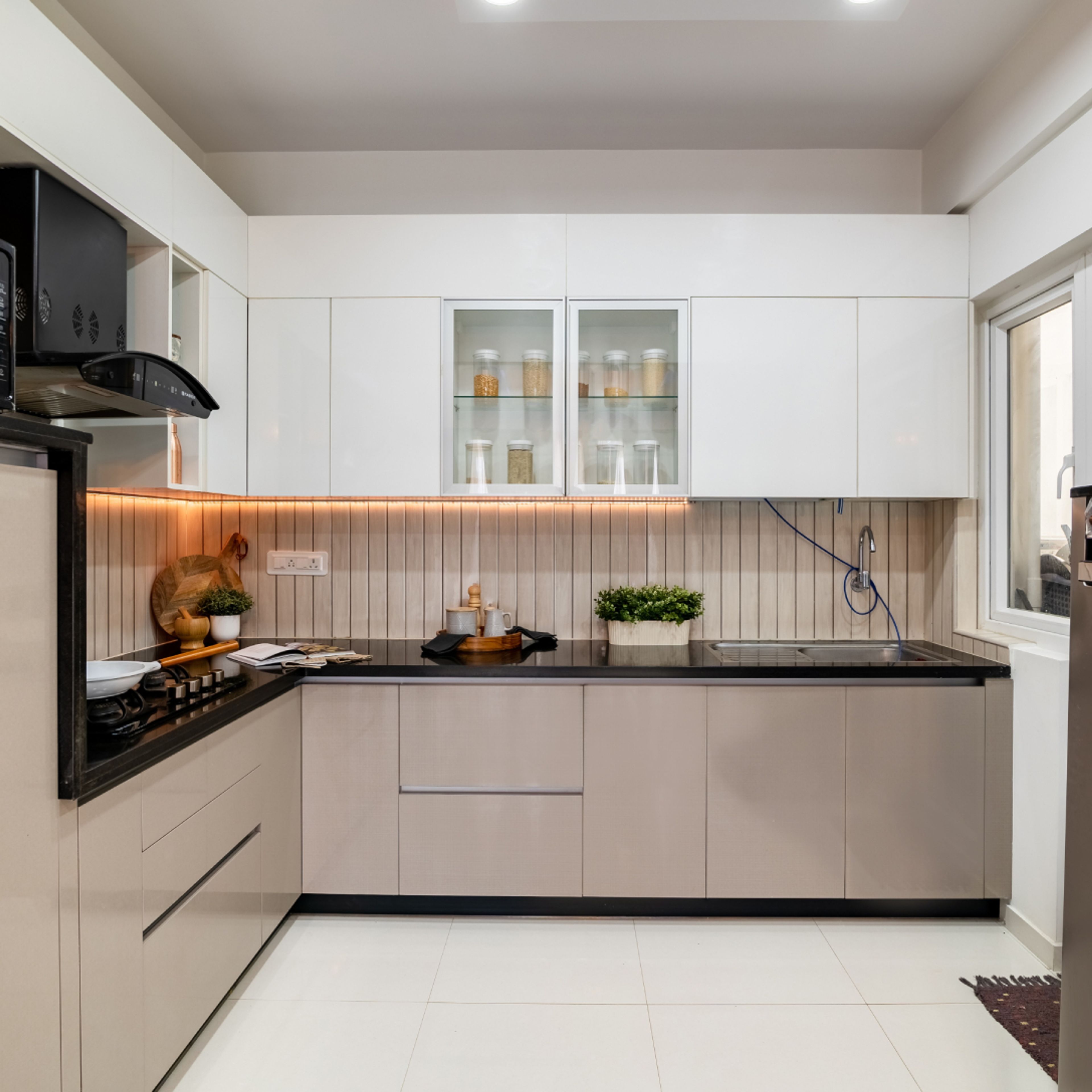 Beige Parallel Kitchen Tiles Design