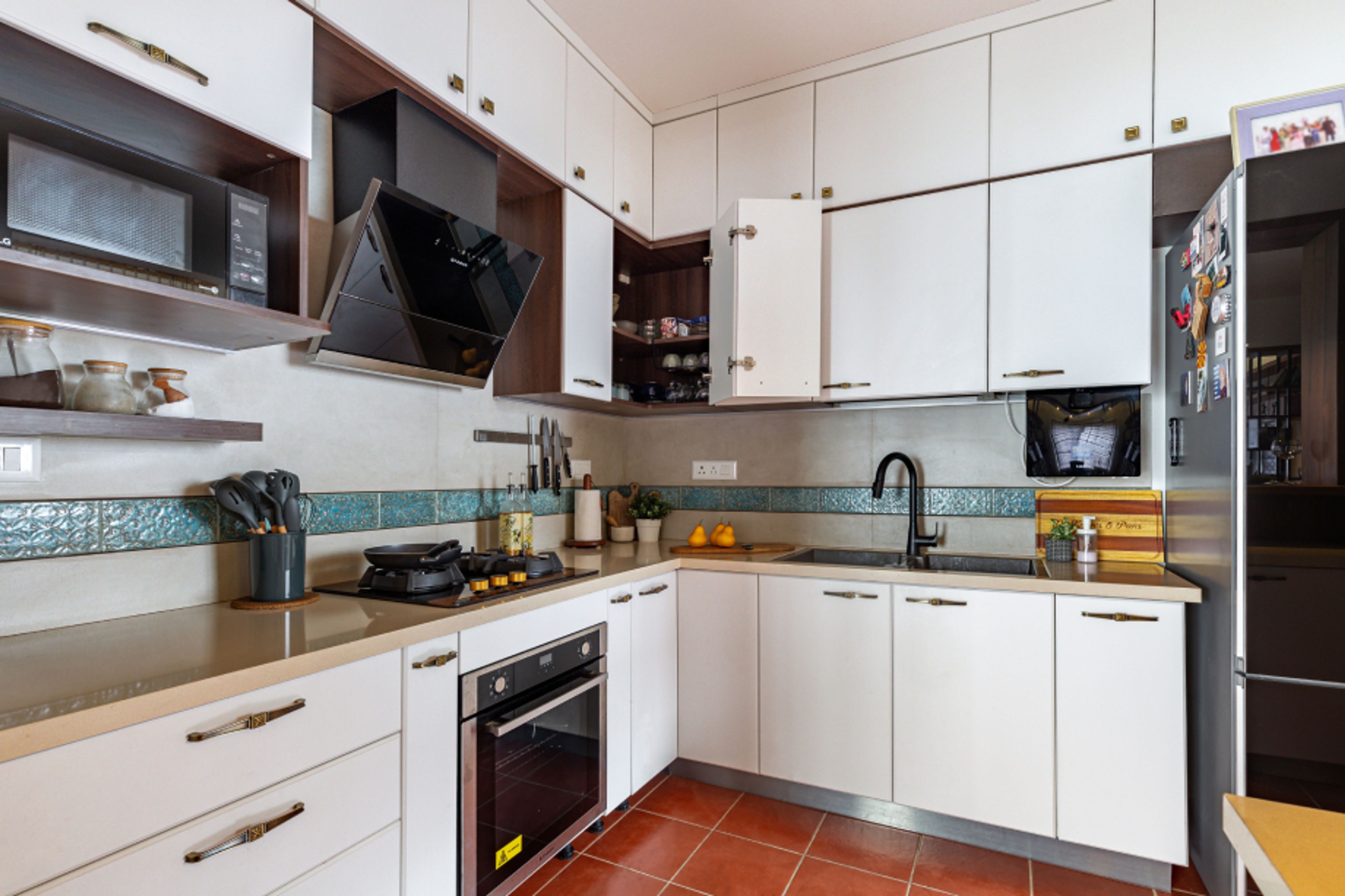 White And Aqua Green Kitchen Tiles Design