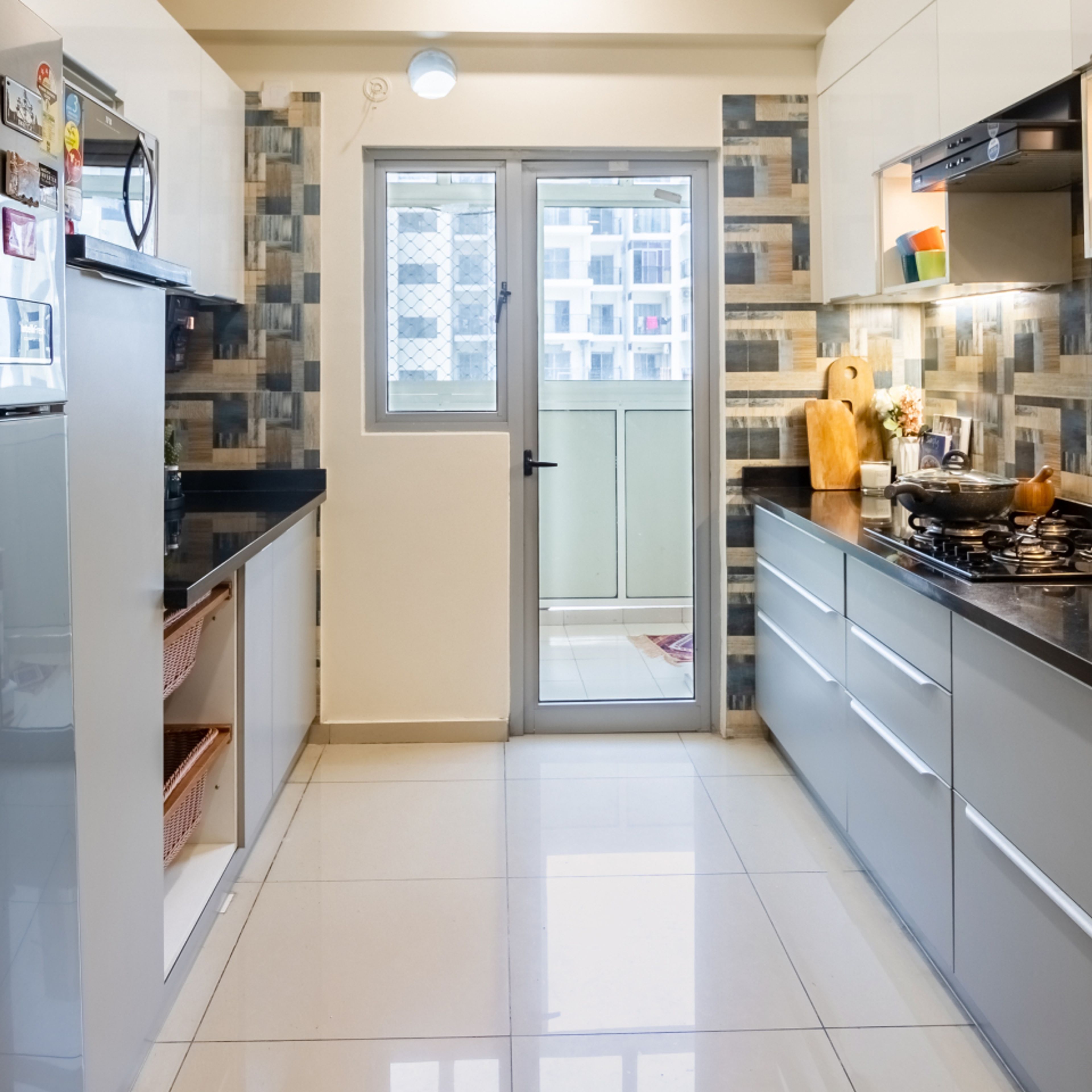 Contemporary Beige Kitchen Tile Design With A Glossy Finish