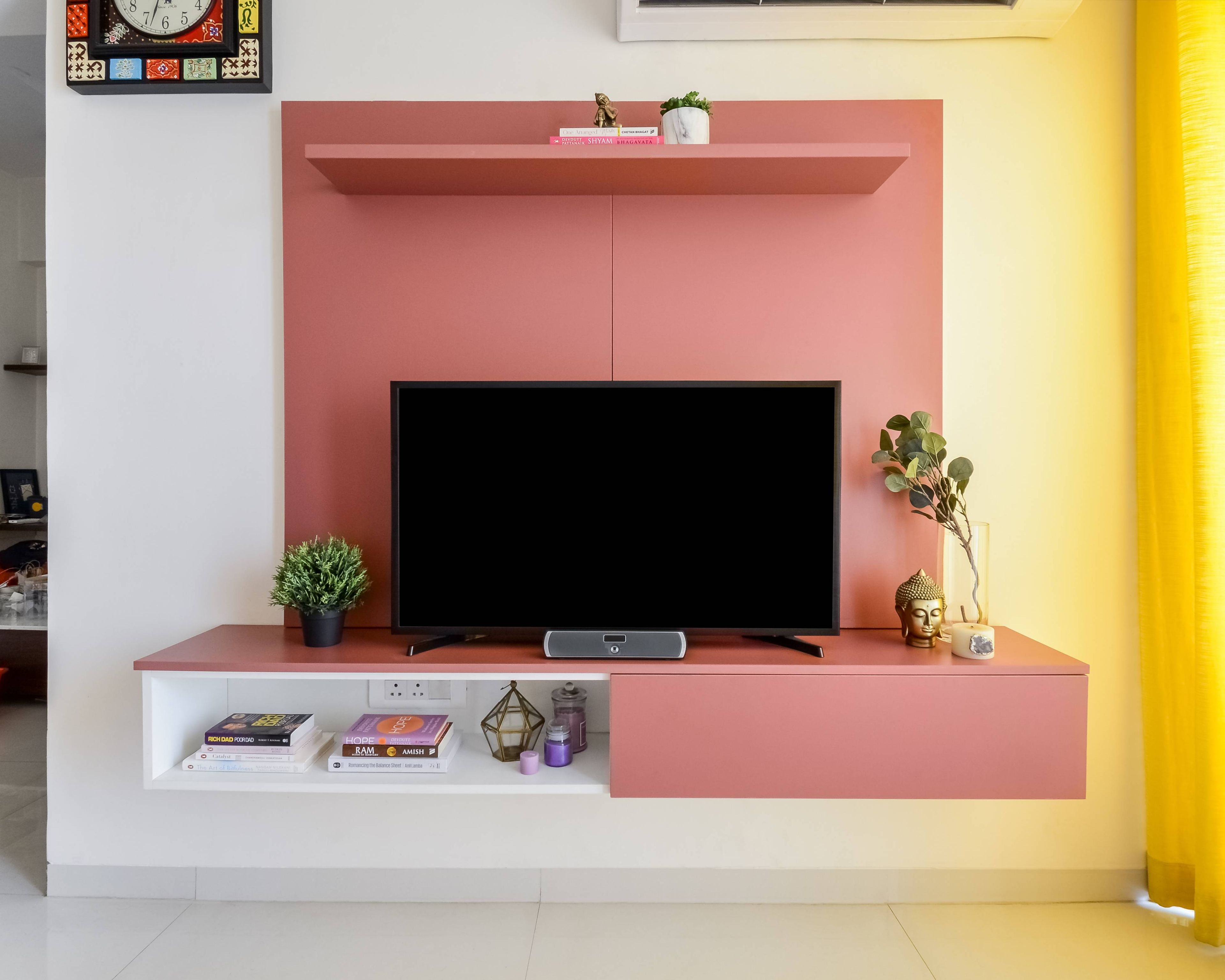 Baby Pink Modern TV Unit Design