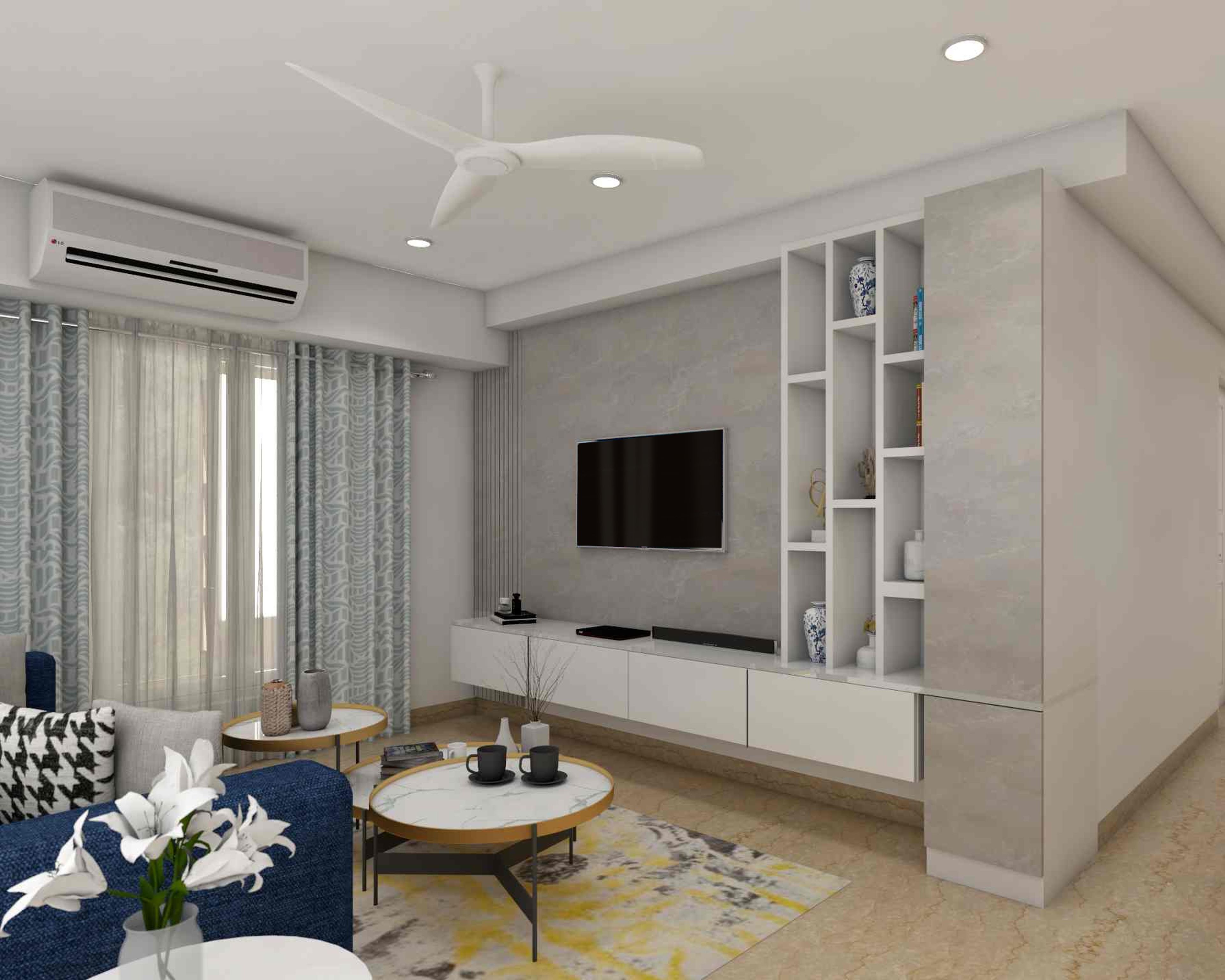 Contemporary White And Grey TV Unit Design Idea