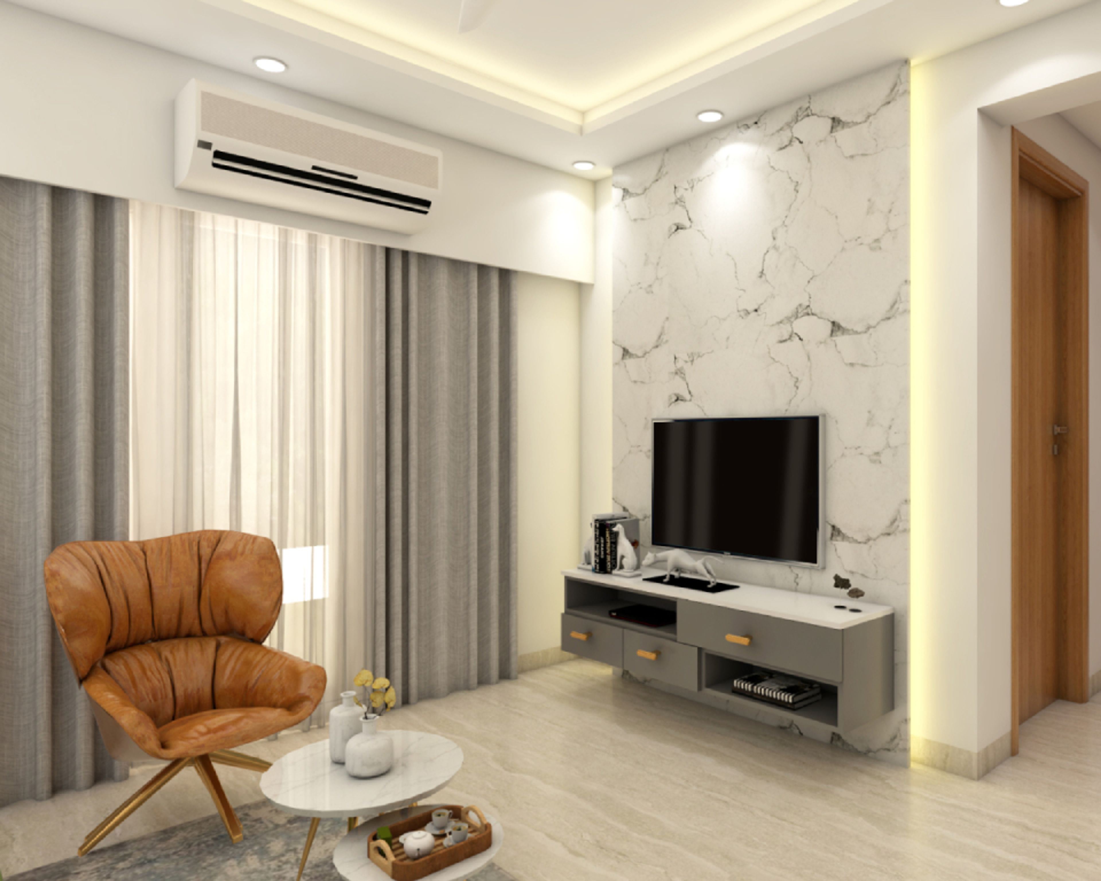 Natural Stone Wall-Mounted Spacious TV Unit Design