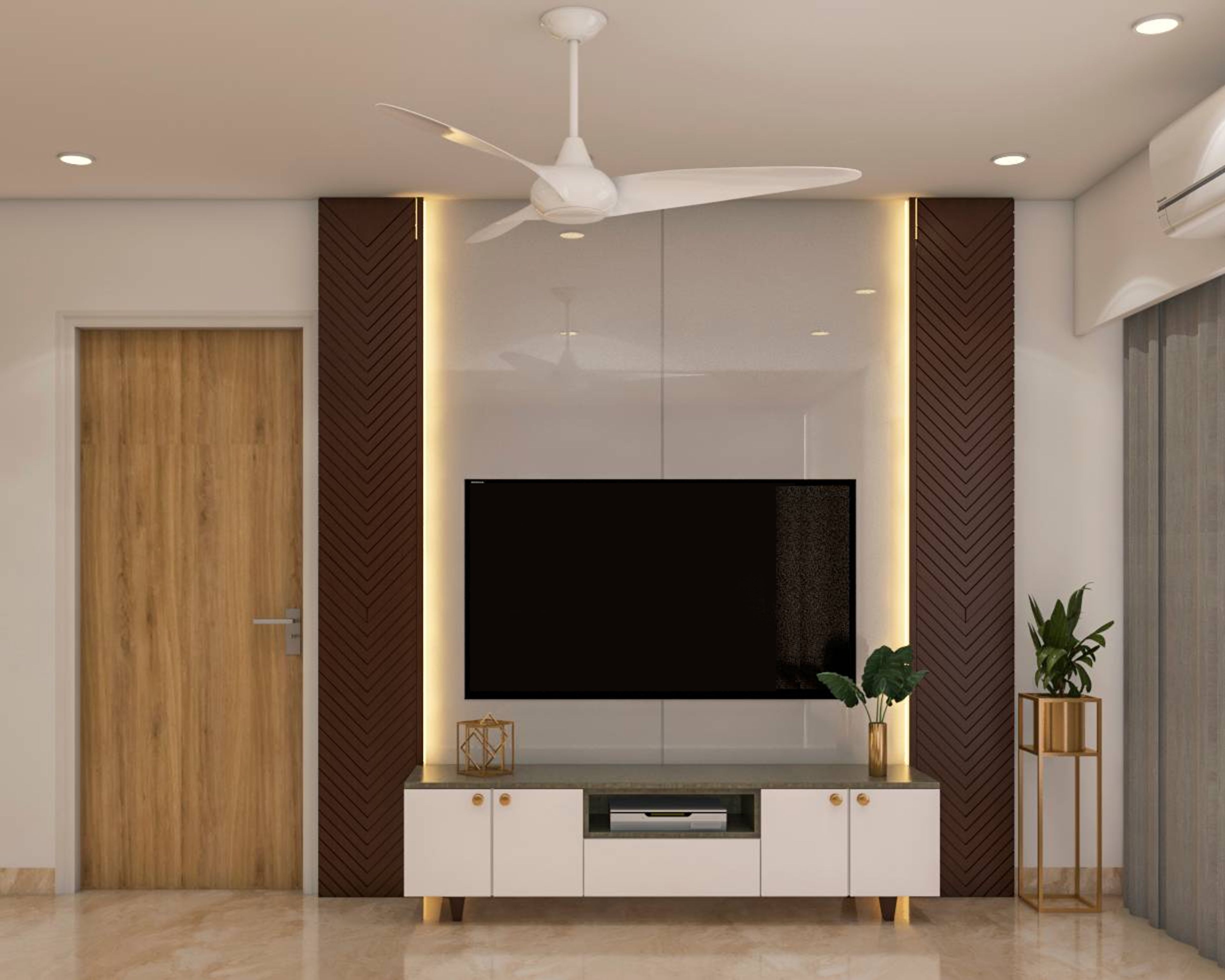 Contemporary TV Unit Design With Strip Lights