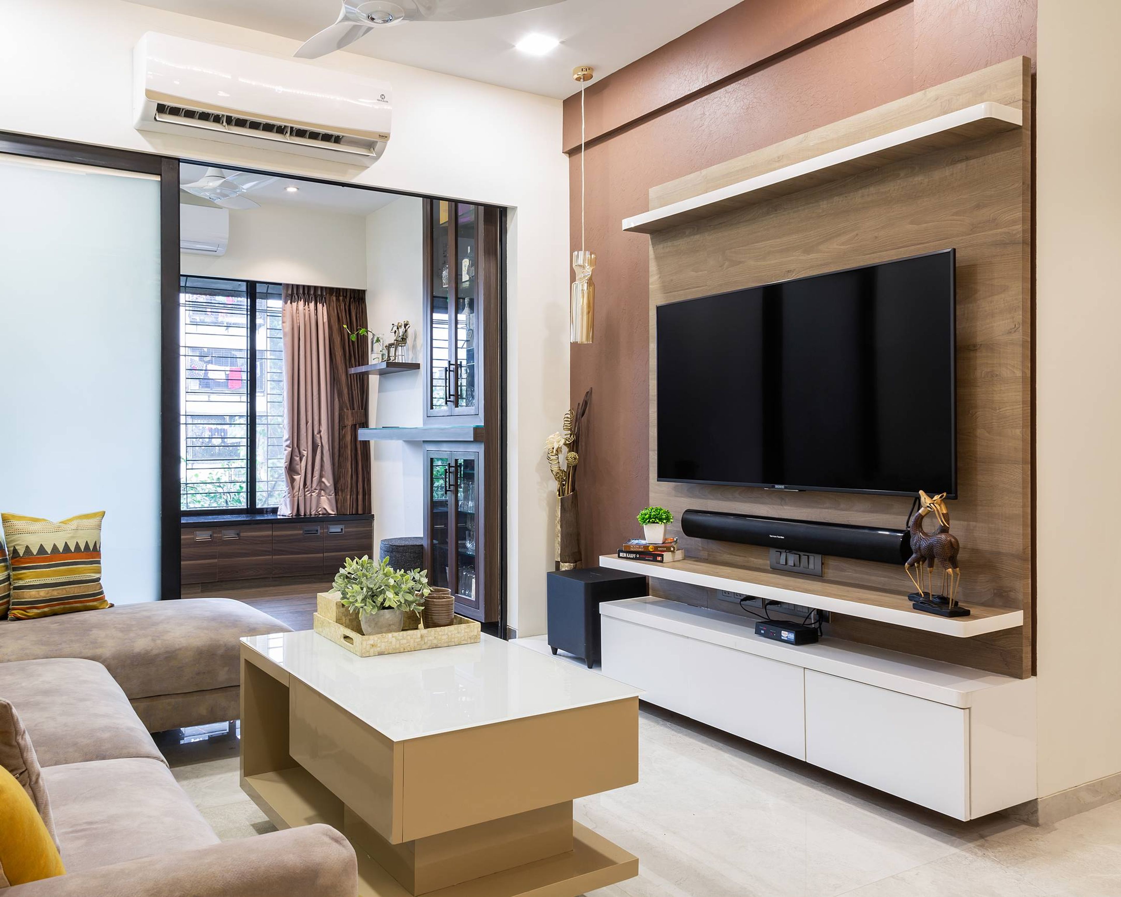Modern TV Unit With A Wooden Laminate Finish