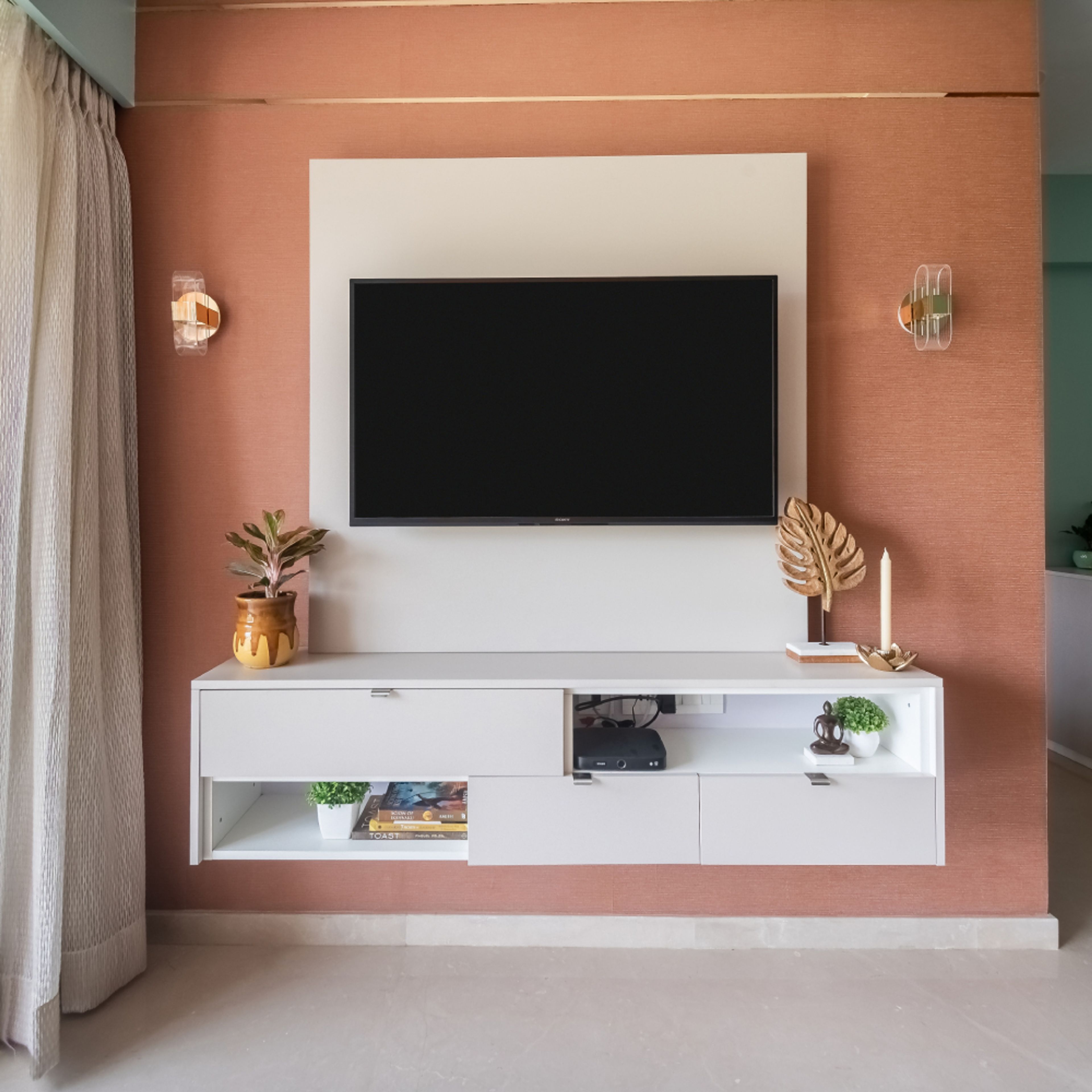 Glossy White TV Cabinet Design