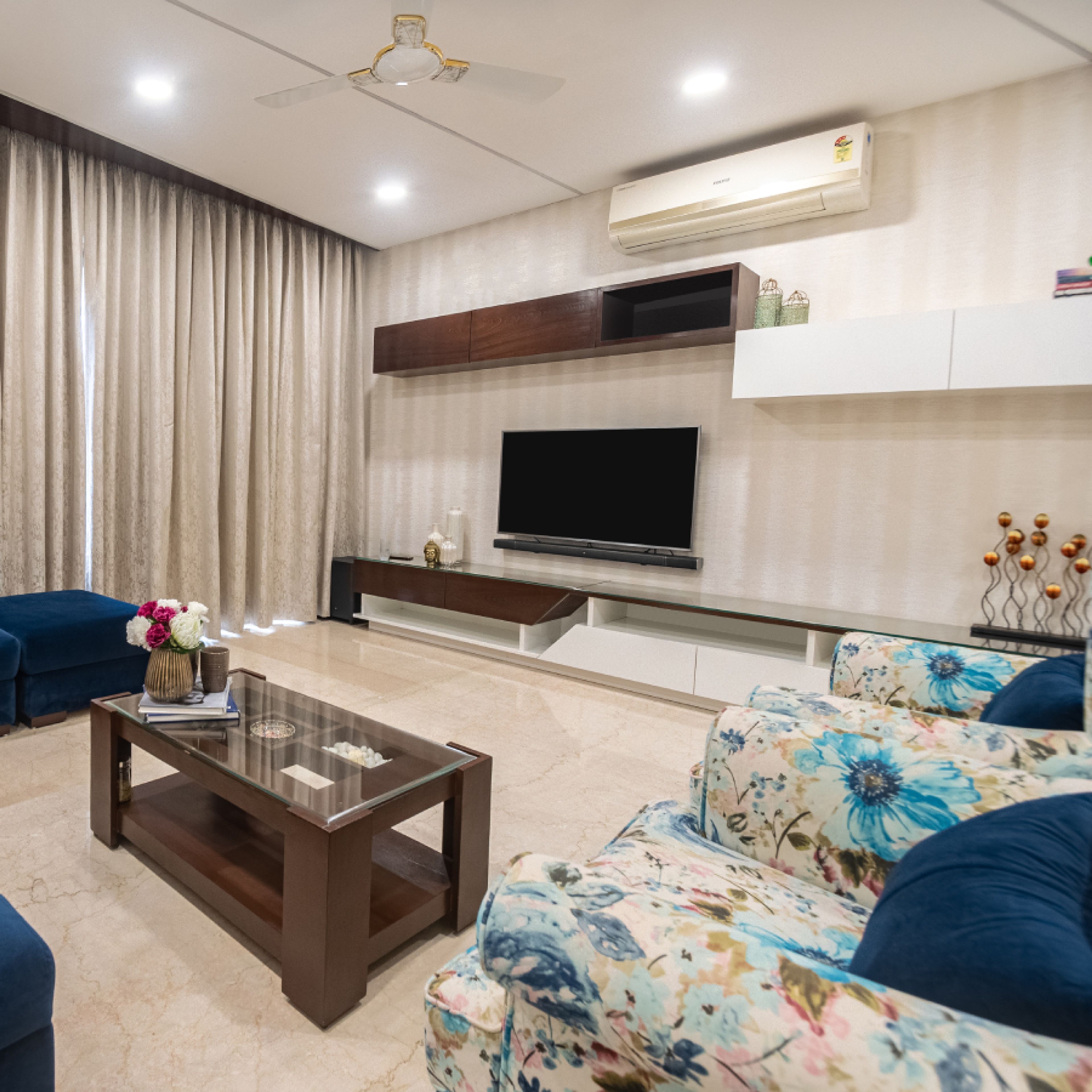 Contemporary White And Brown TV Unit Design