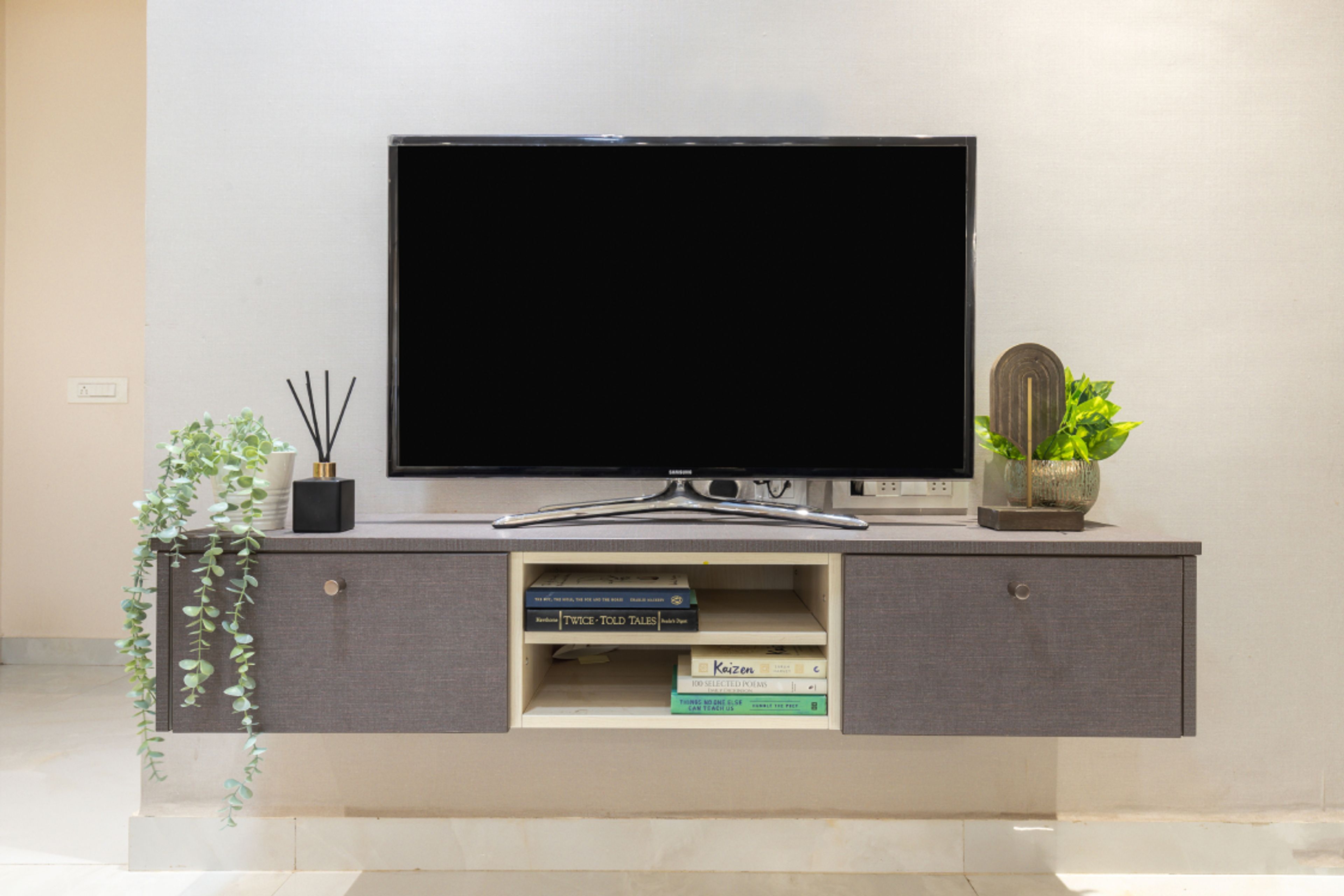Minimal TV Unit With Open And Closed Storage