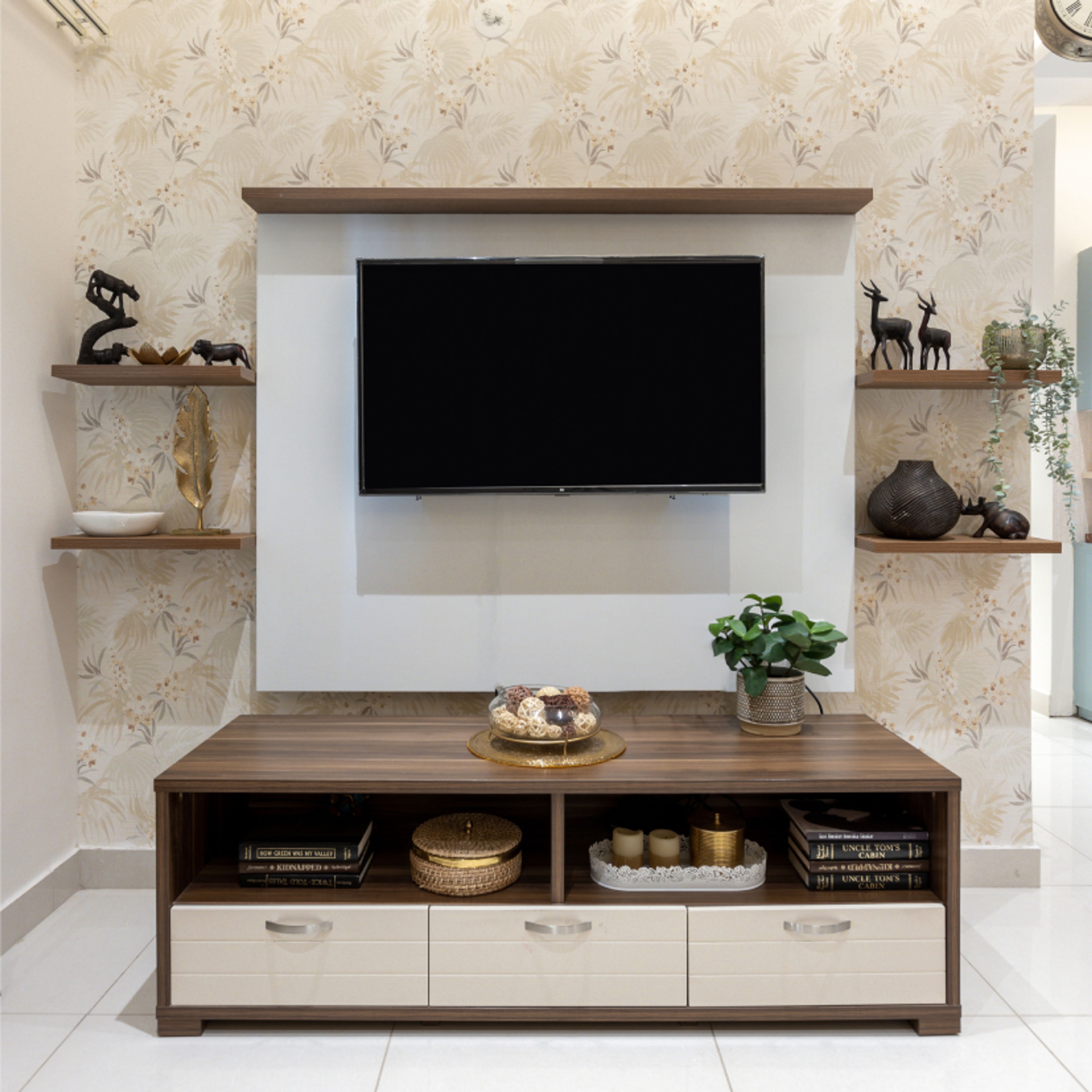 Contemporary White And Beige TV Cabinet