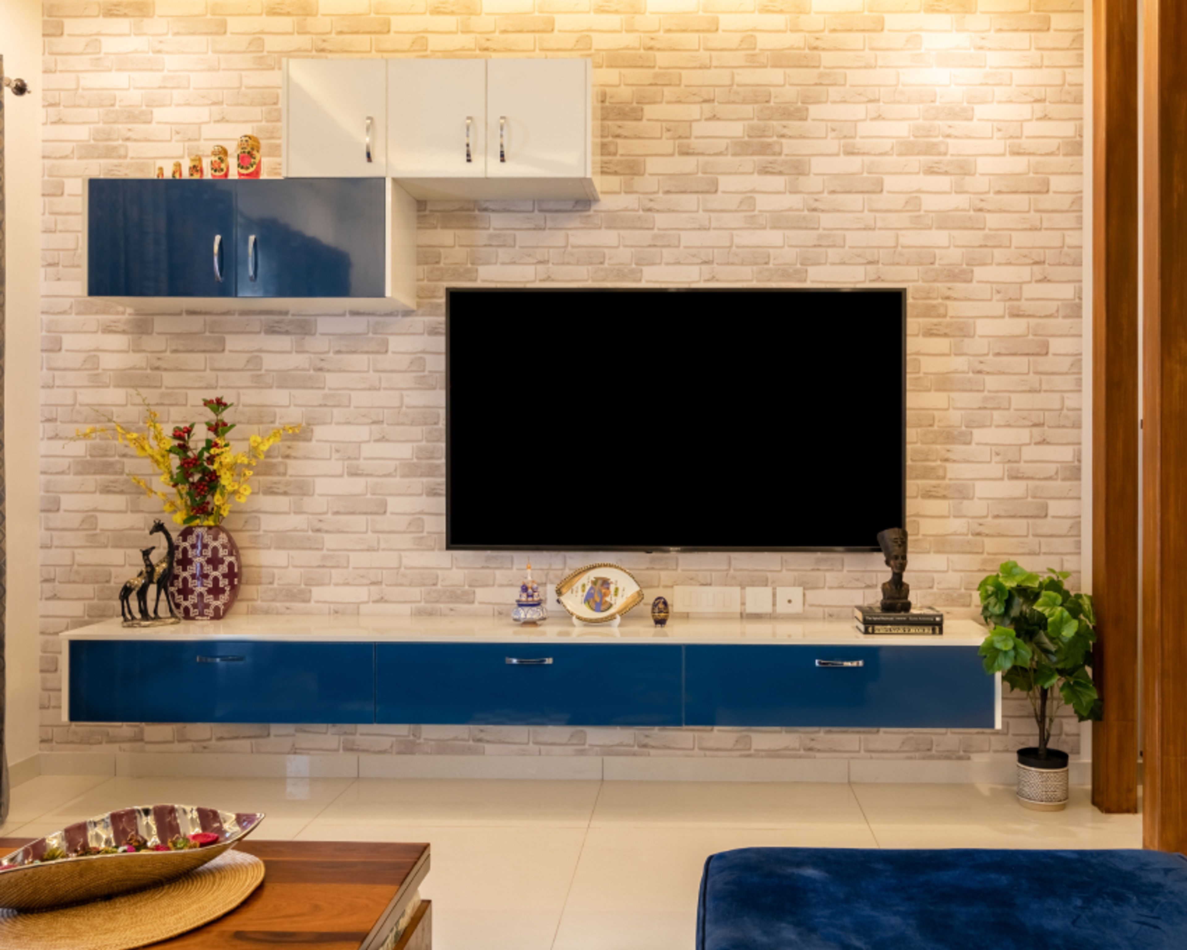 Blue And White Modern TV Unit Design